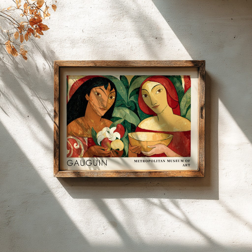 Wall art poster featuring Gauguin's Two Tahitian Women in rich earthy tones and colors.