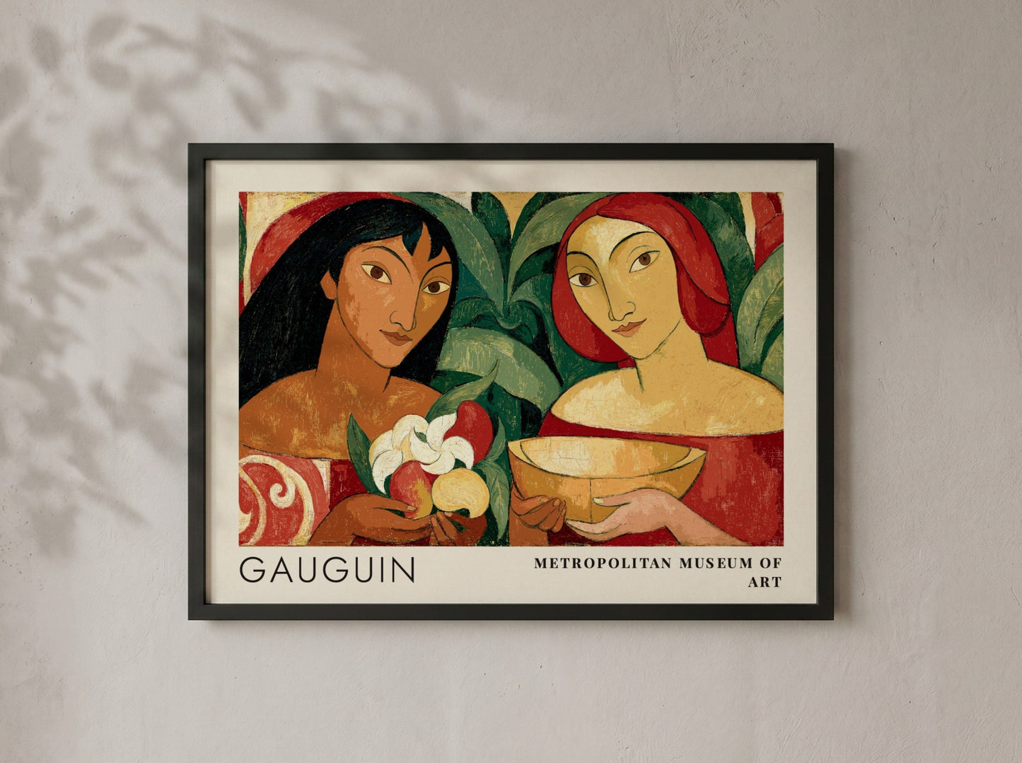 Wall art poster featuring Gauguin's Two Tahitian Women in rich earthy tones and colors.