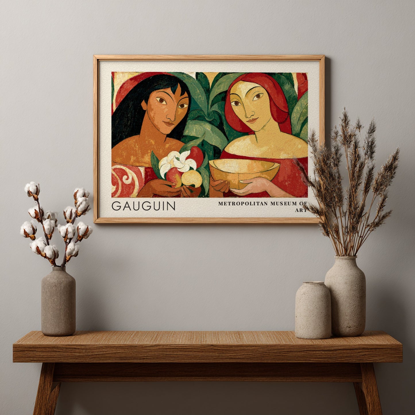 Wall art poster featuring Gauguin's Two Tahitian Women in rich earthy tones and colors.