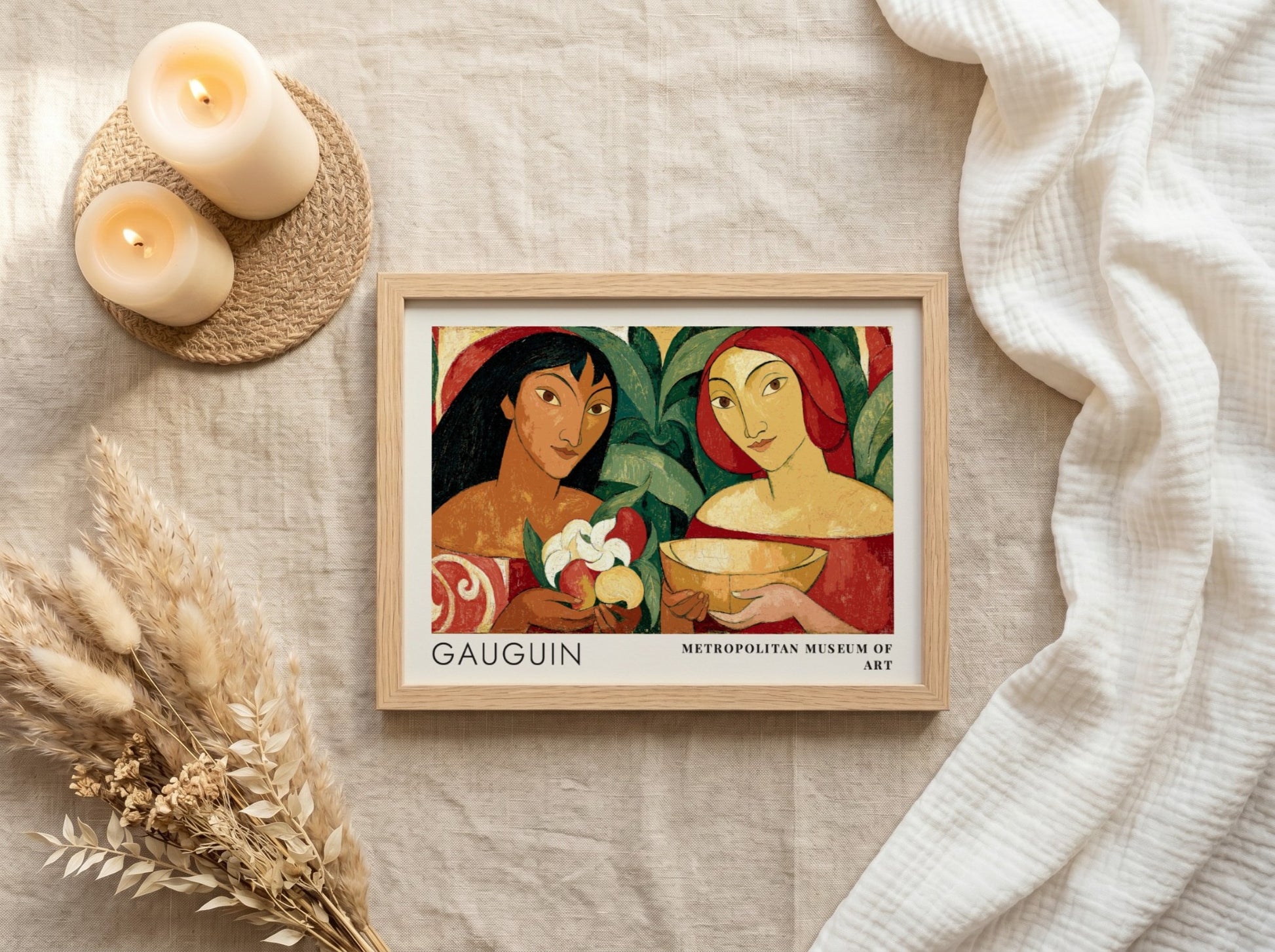 Wall art poster featuring Gauguin's Two Tahitian Women in rich earthy tones and colors.