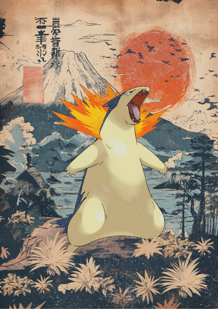 Typhlosion Poster: Japanese Style Legendary Pokemon Inspired Anime Artwork, Pokemon TCG Typhlosion