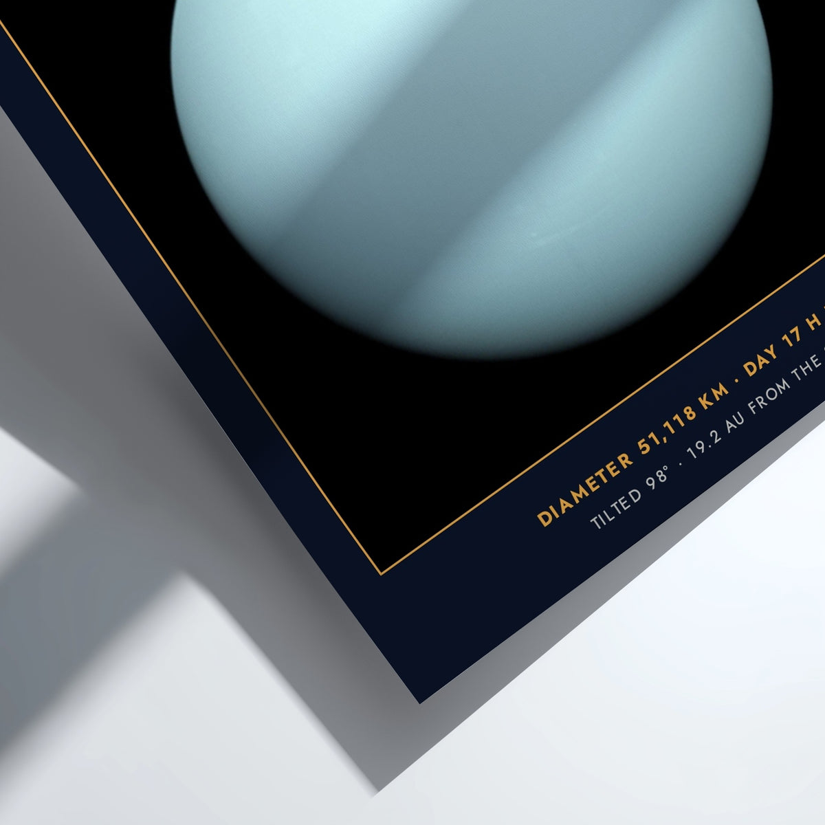 Poster of the planet Uranus featuring a pale cyan sphere against dark navy background.
