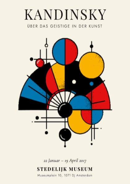 Kandinsky inspired poster featuring abstract shapes and vibrant colors in a modern design