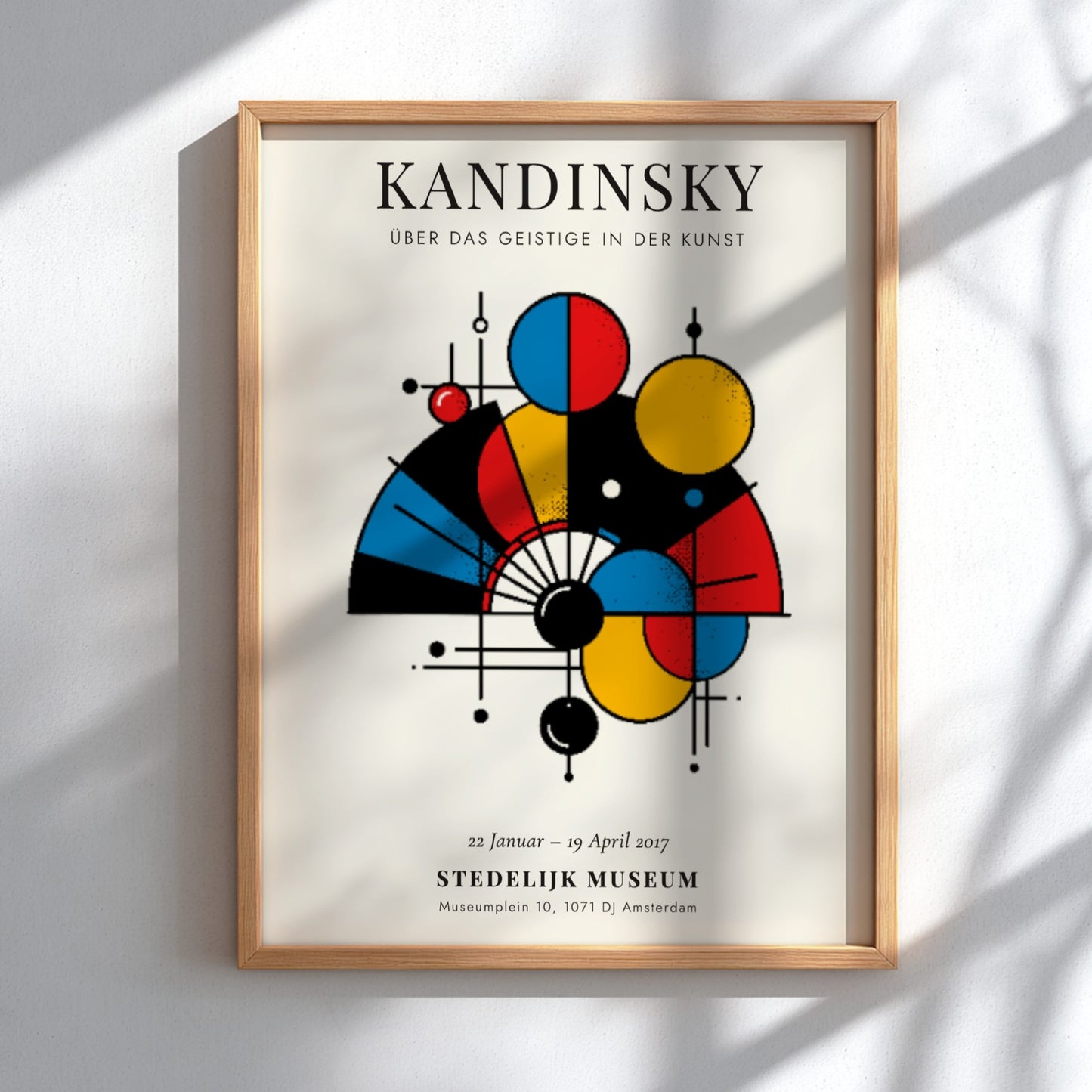 Kandinsky inspired poster featuring abstract shapes and vibrant colors in a modern design