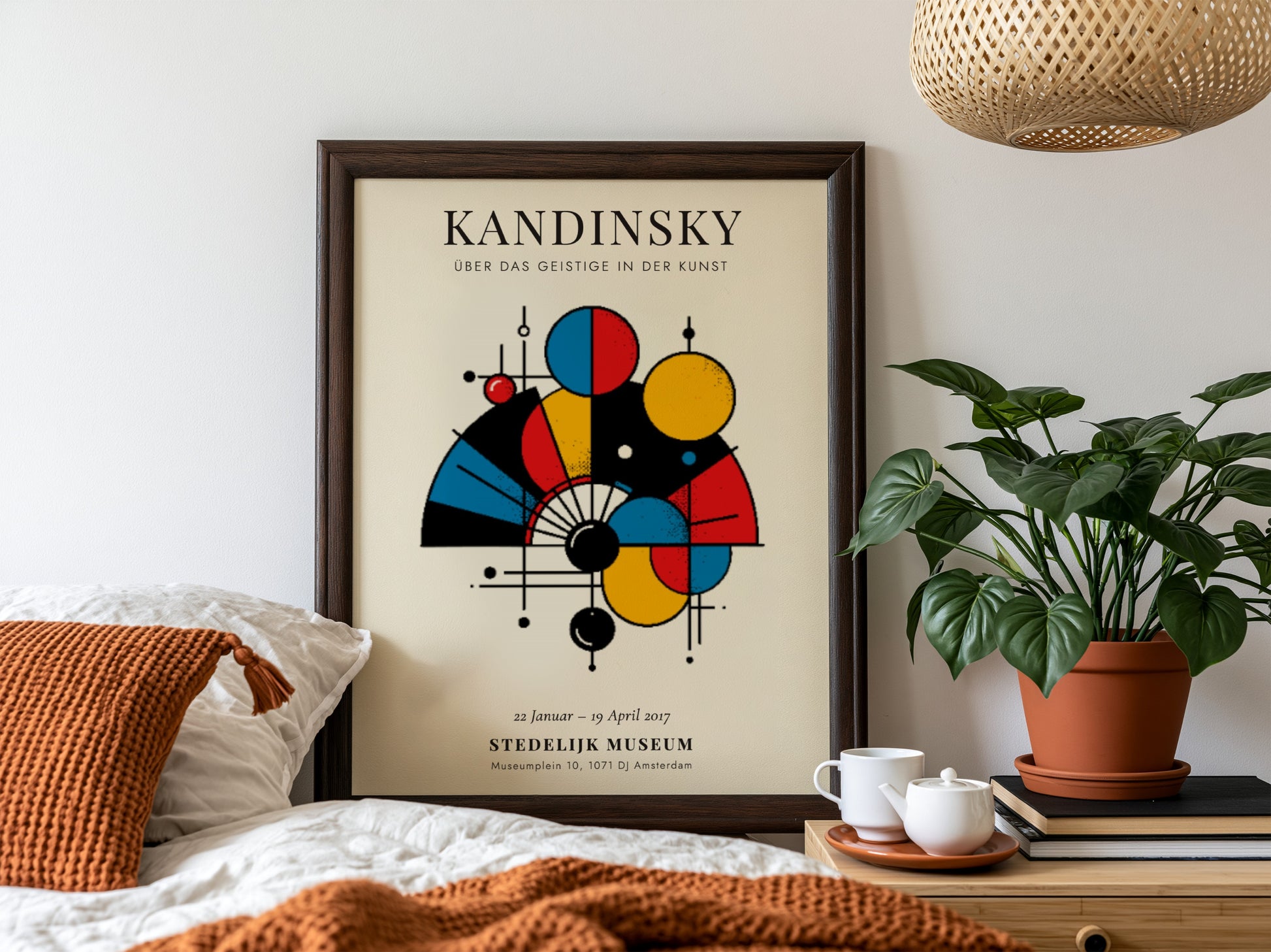 Kandinsky inspired poster featuring abstract shapes and vibrant colors in a modern design
