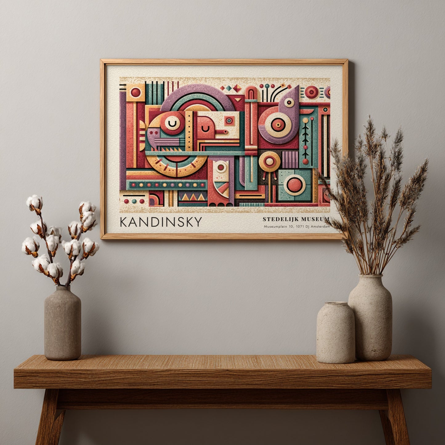 Wall art poster featuring Kandinsky Stedelijk Museum exhibition design with abstract geometric shapes.
