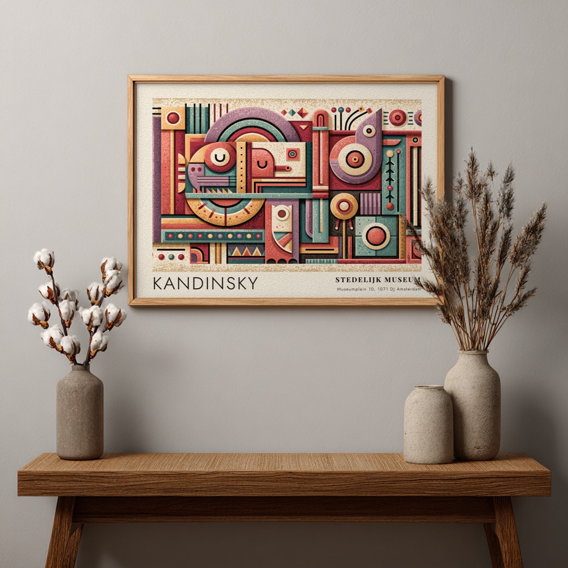Wall art poster featuring Kandinsky Stedelijk Museum exhibition design with abstract geometric shapes.