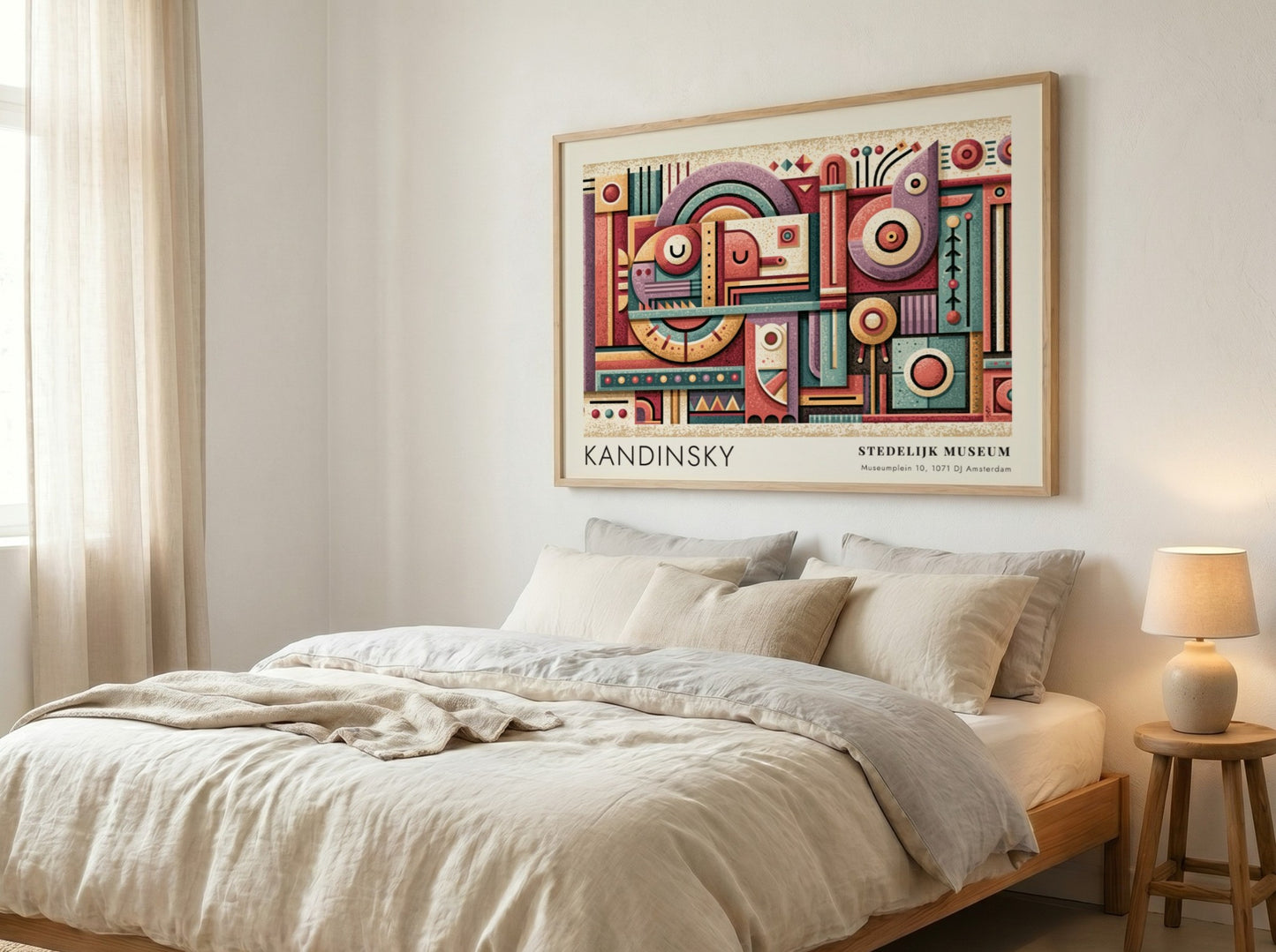 Wall art poster featuring Kandinsky Stedelijk Museum exhibition design with abstract geometric shapes.