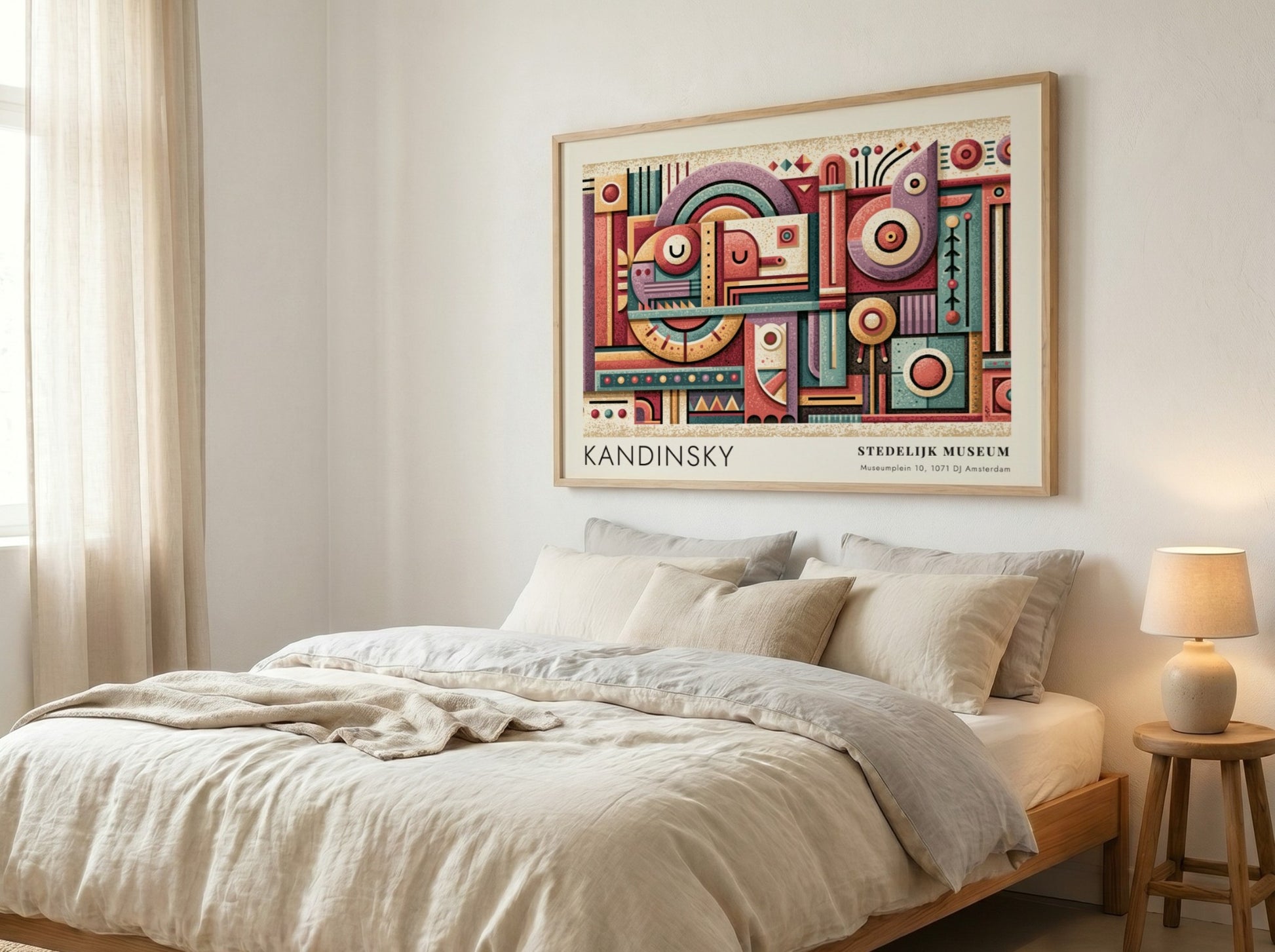 Wall art poster featuring Kandinsky Stedelijk Museum exhibition design with abstract geometric shapes.