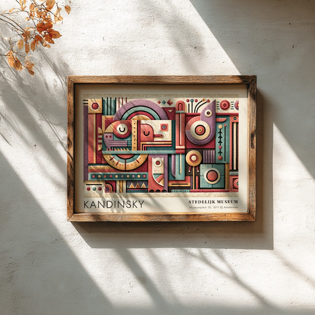 Wall art poster featuring Kandinsky Stedelijk Museum exhibition design with abstract geometric shapes.
