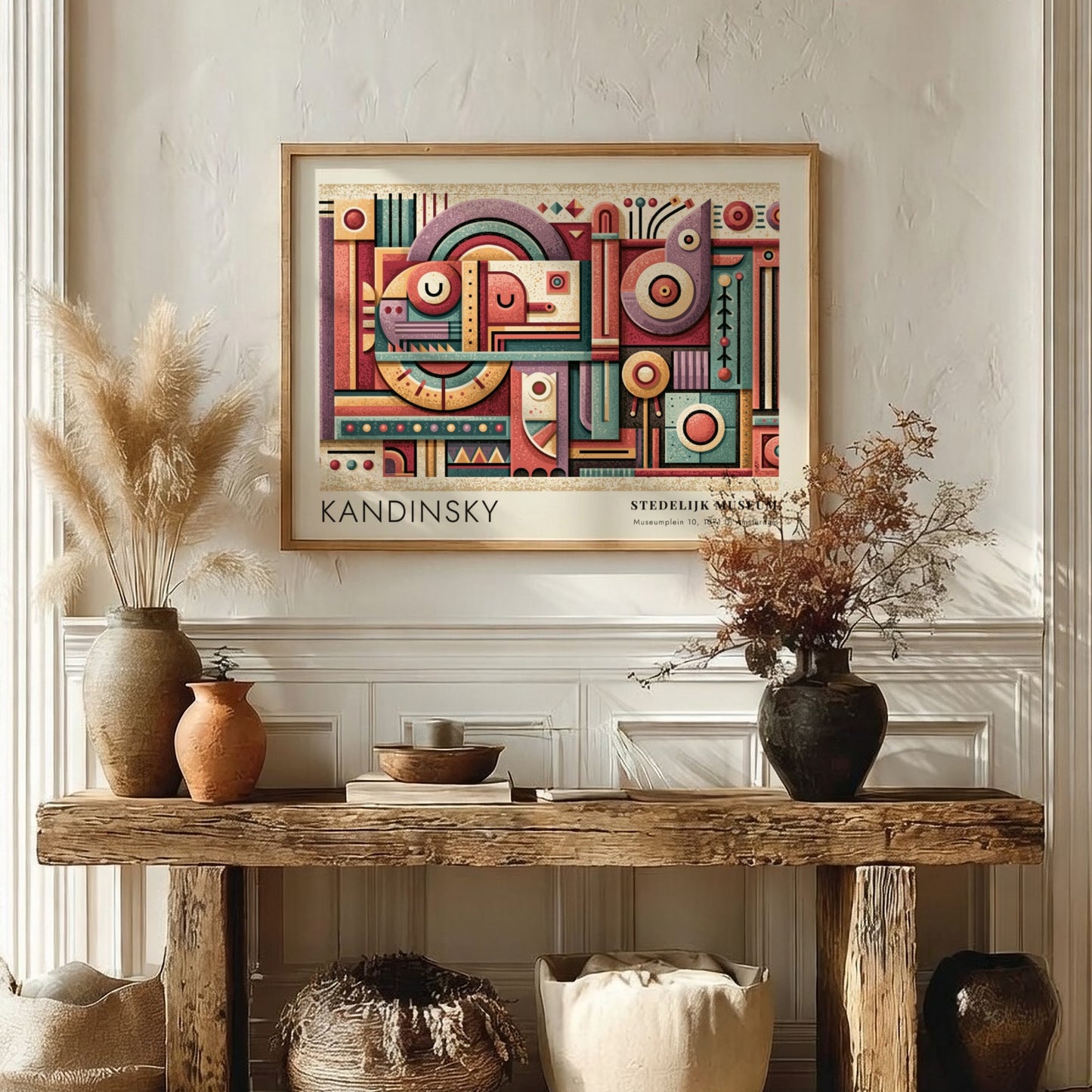 Wall art poster featuring Kandinsky Stedelijk Museum exhibition design with abstract geometric shapes.