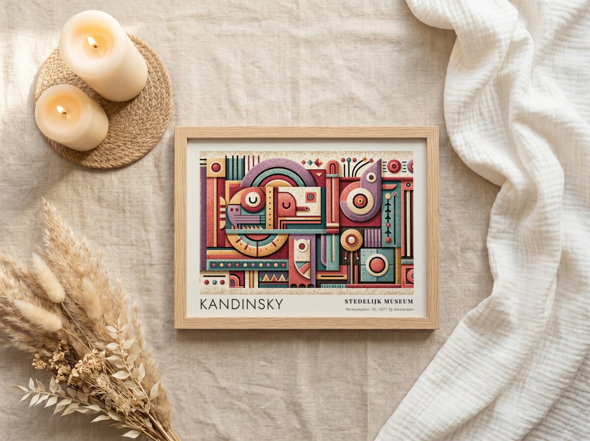 Wall art poster featuring Kandinsky Stedelijk Museum exhibition design with abstract geometric shapes.
