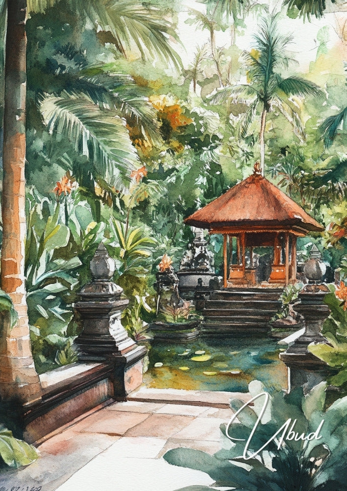 Asian UBUD TRAVEL POSTER - RETRO ARTWORK