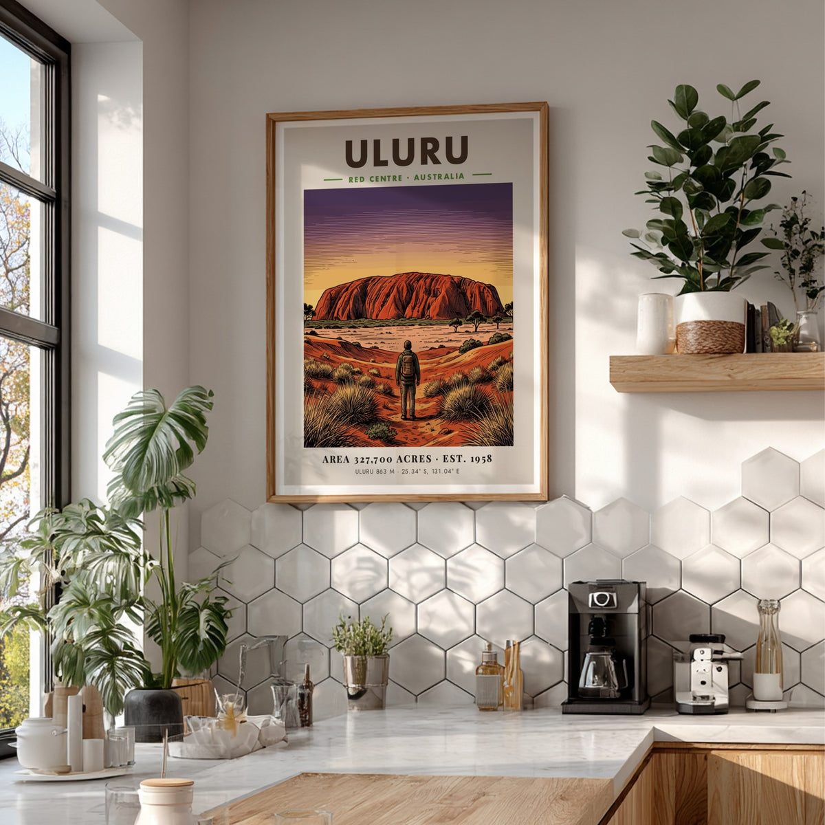 Poster of Uluru in the Australian Red Centre with a traveler at sunset