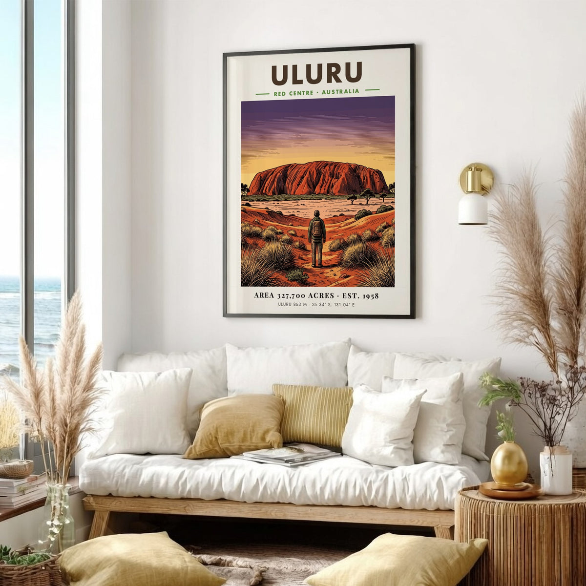 Poster of Uluru in the Australian Red Centre with a traveler at sunset