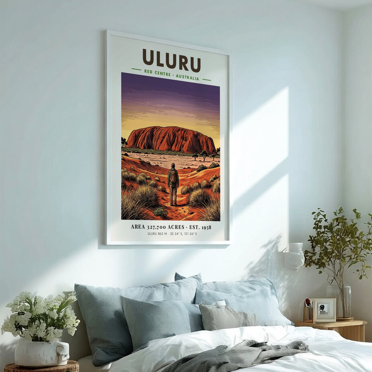 Poster of Uluru in the Australian Red Centre with a traveler at sunset