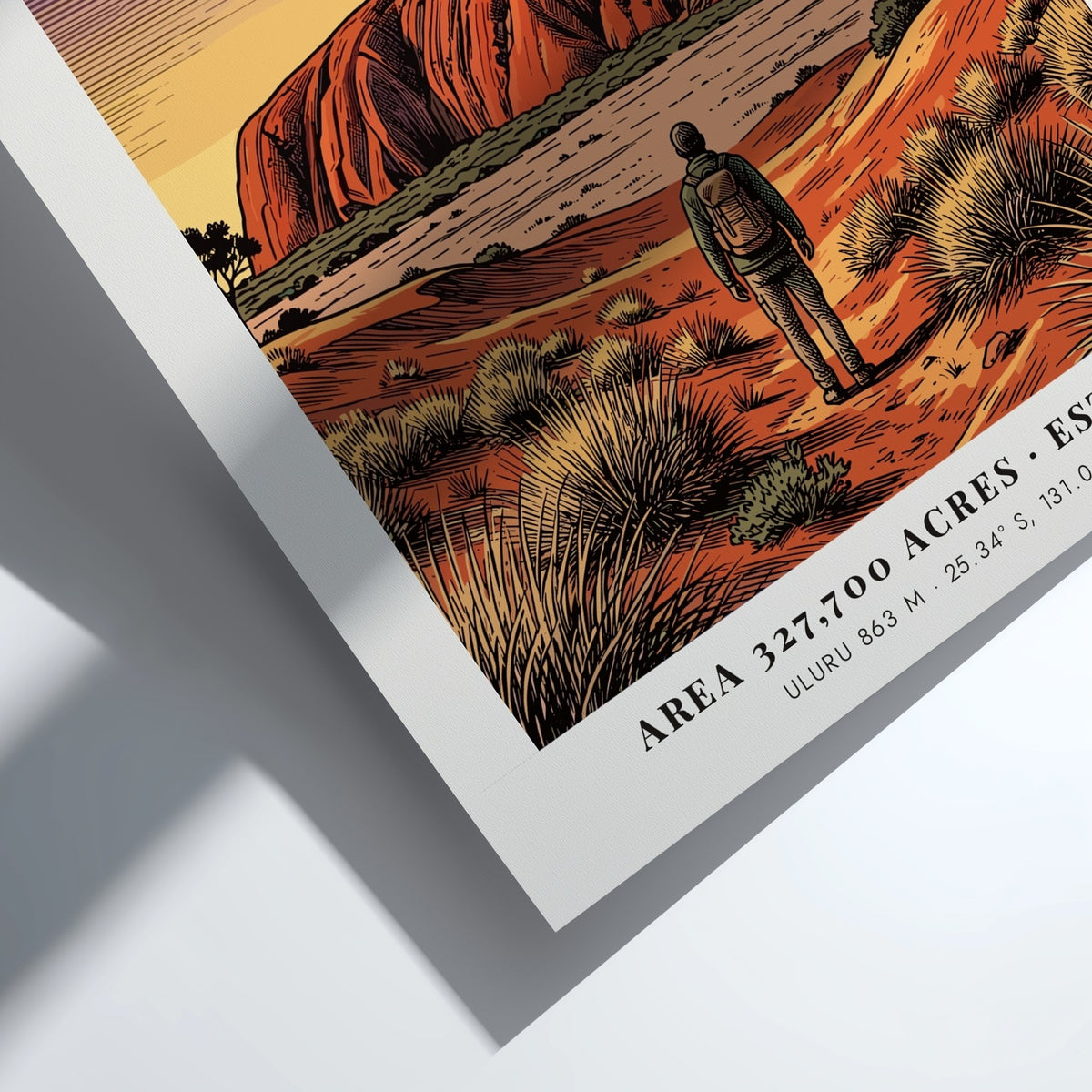 Poster of Uluru in the Australian Red Centre with a traveler at sunset