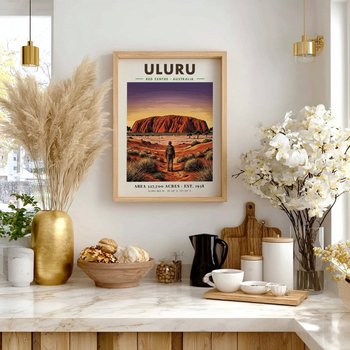 Poster of Uluru in the Australian Red Centre with a traveler at sunset