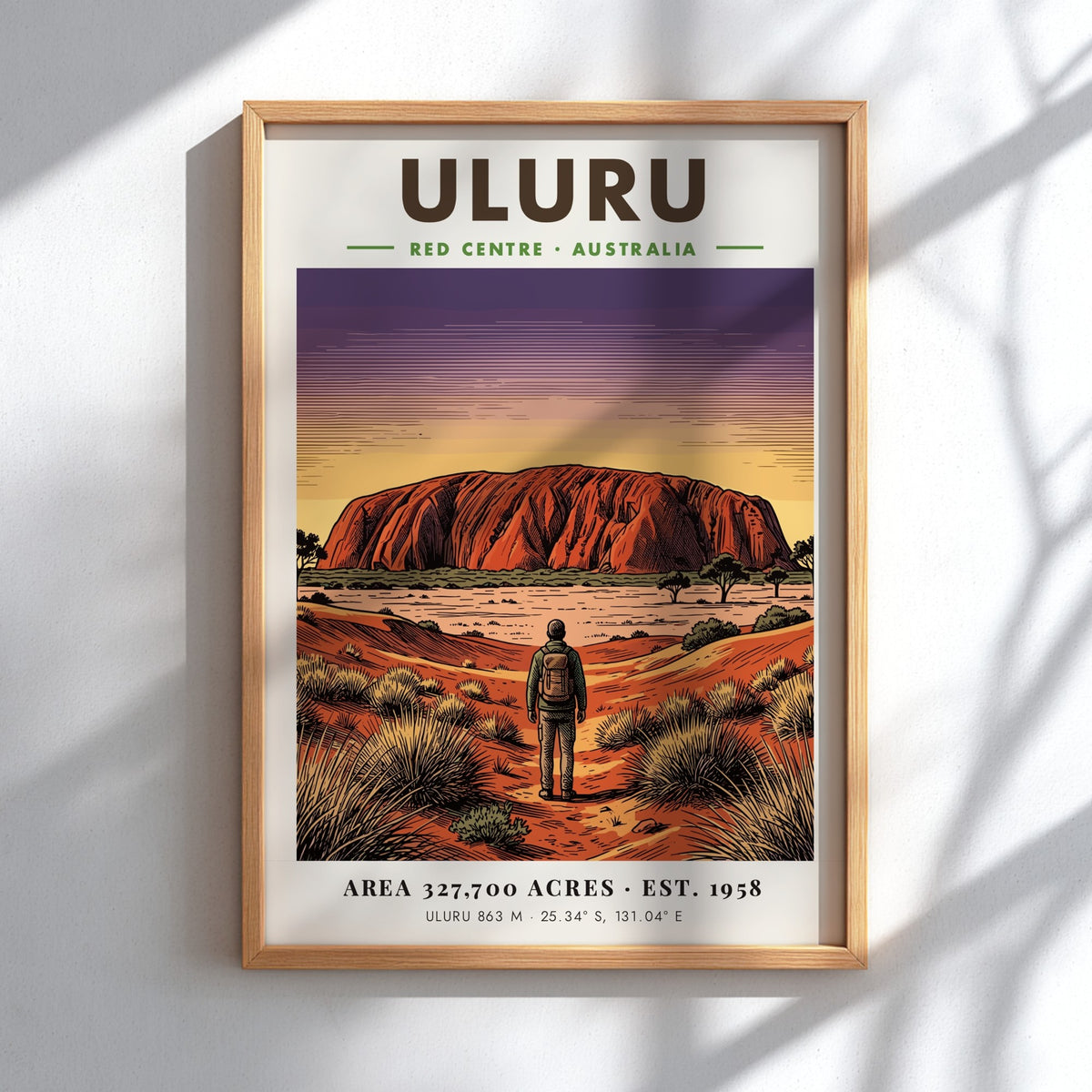 Poster of Uluru in the Australian Red Centre with a traveler at sunset