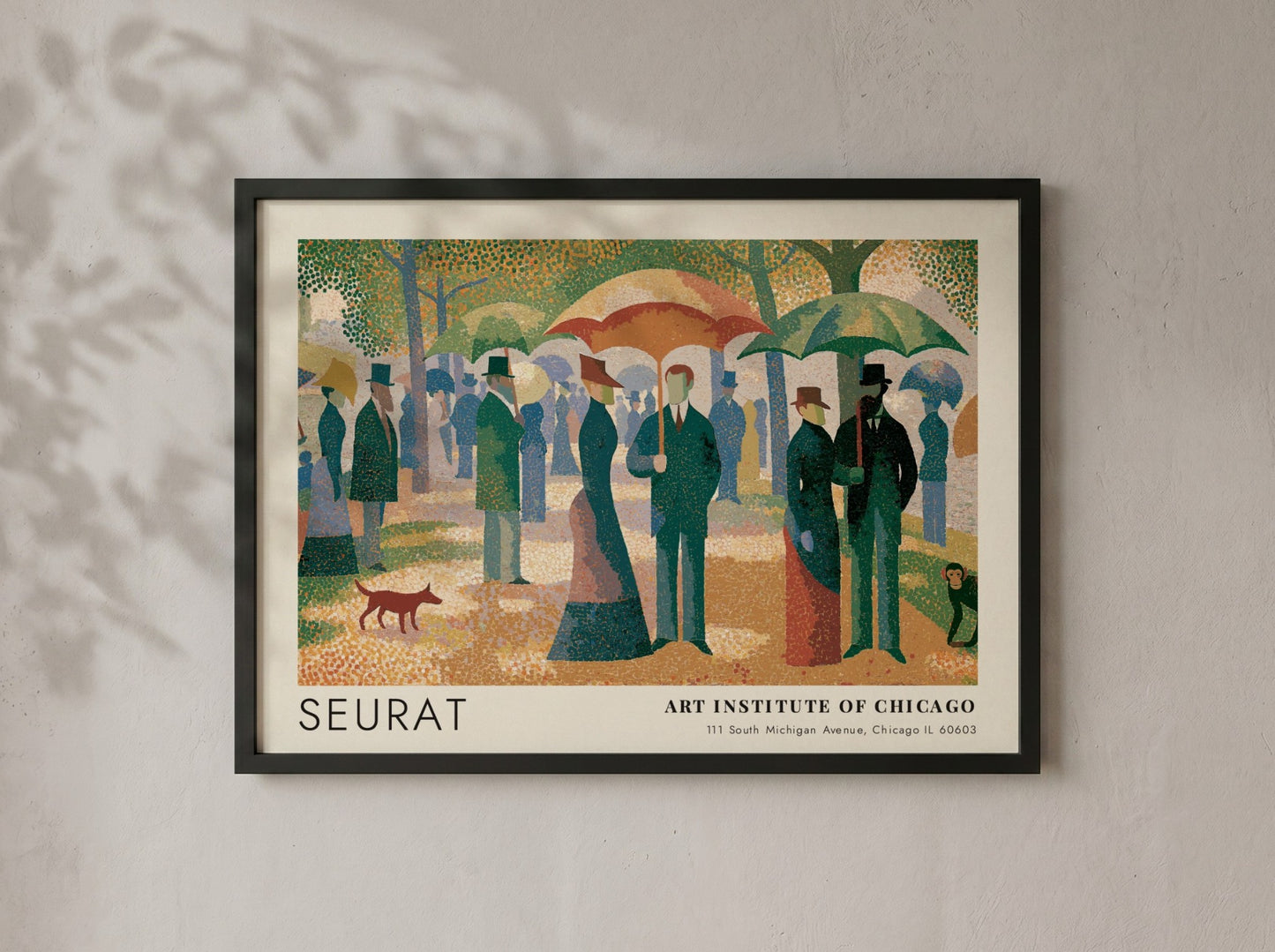 Wall art poster featuring Seurat Un Dimanche a la Grande Jatte in wood frame.