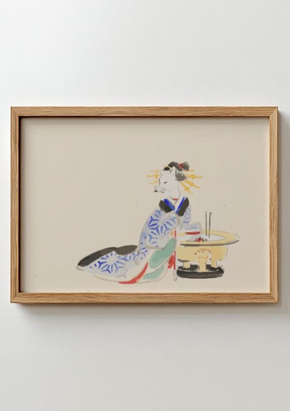Utagawa Hiroshige art poster featuring traditional Japanese culture with soft colors and intricate details