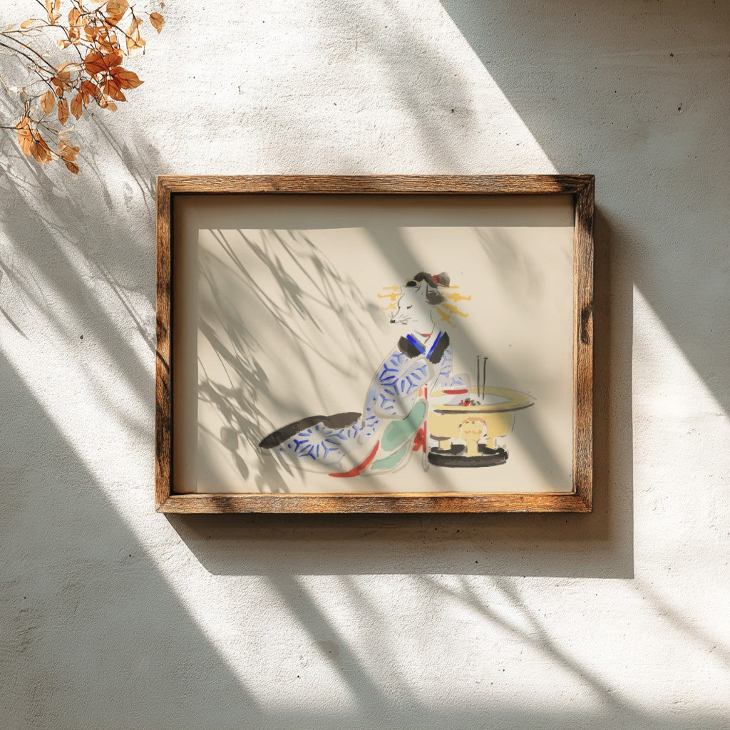 Utagawa Hiroshige art poster featuring traditional Japanese culture with soft colors and intricate details