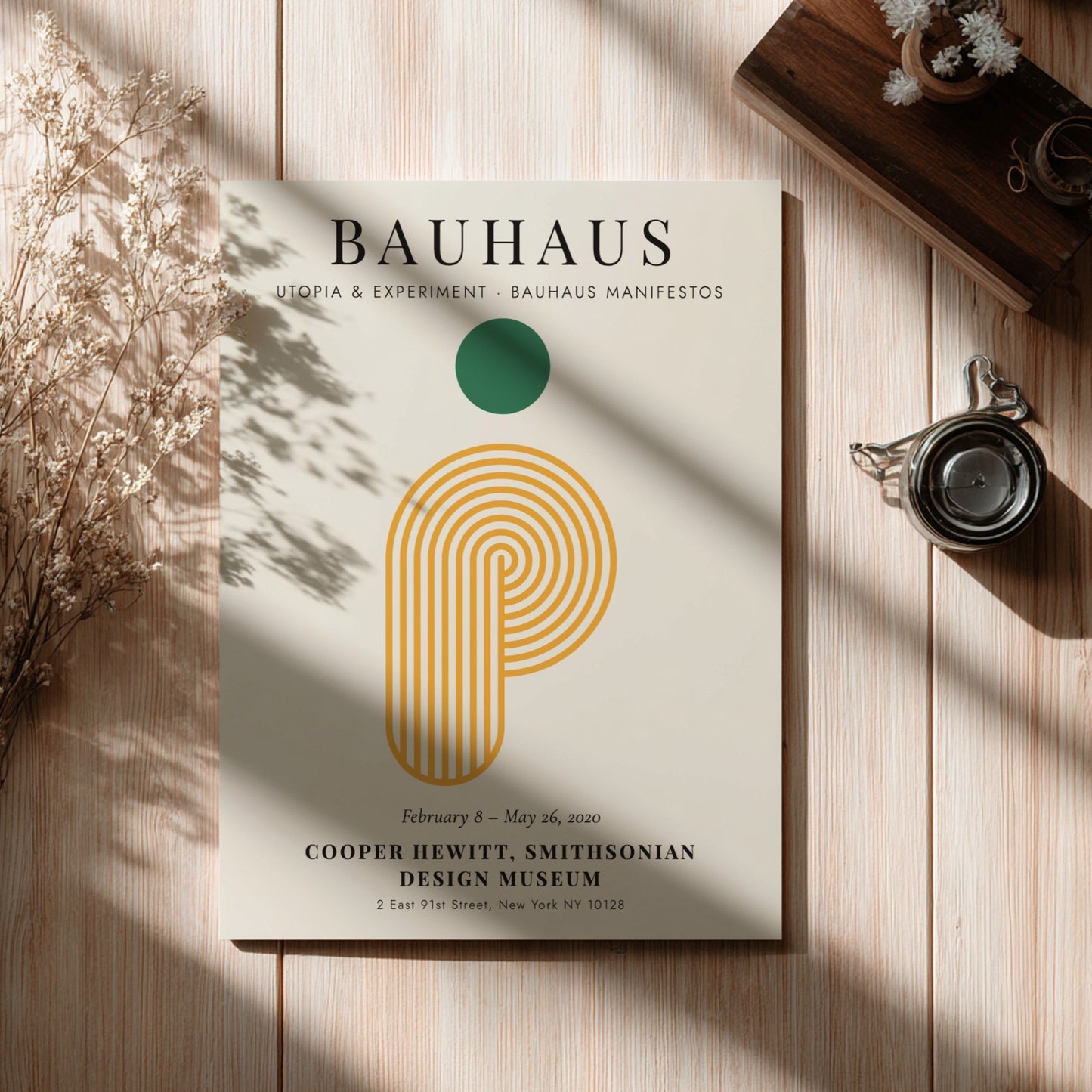 Bauhaus poster featuring geometric shapes and vibrant colors, modern design wall art