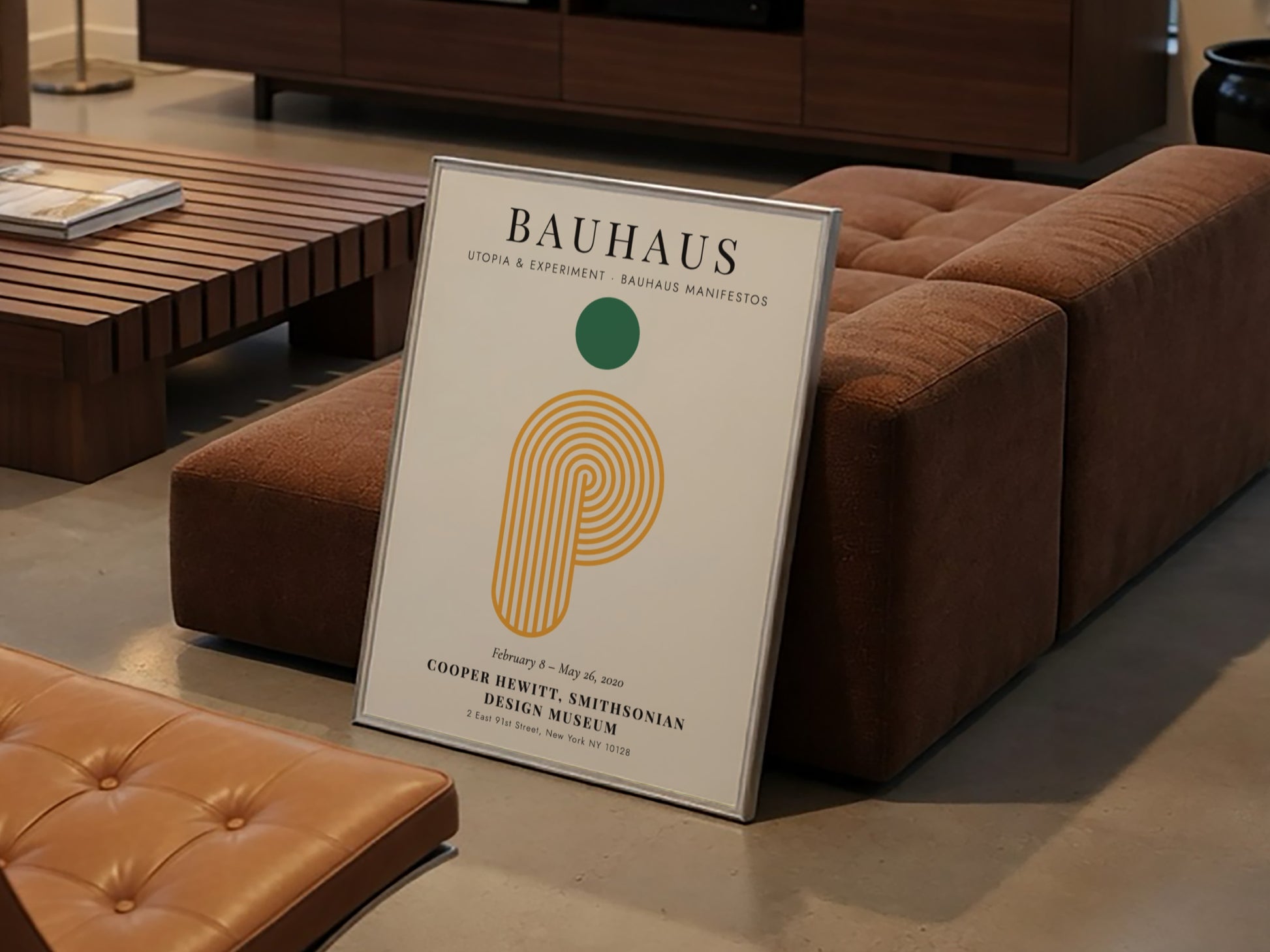 Bauhaus poster featuring geometric shapes and vibrant colors, modern design wall art