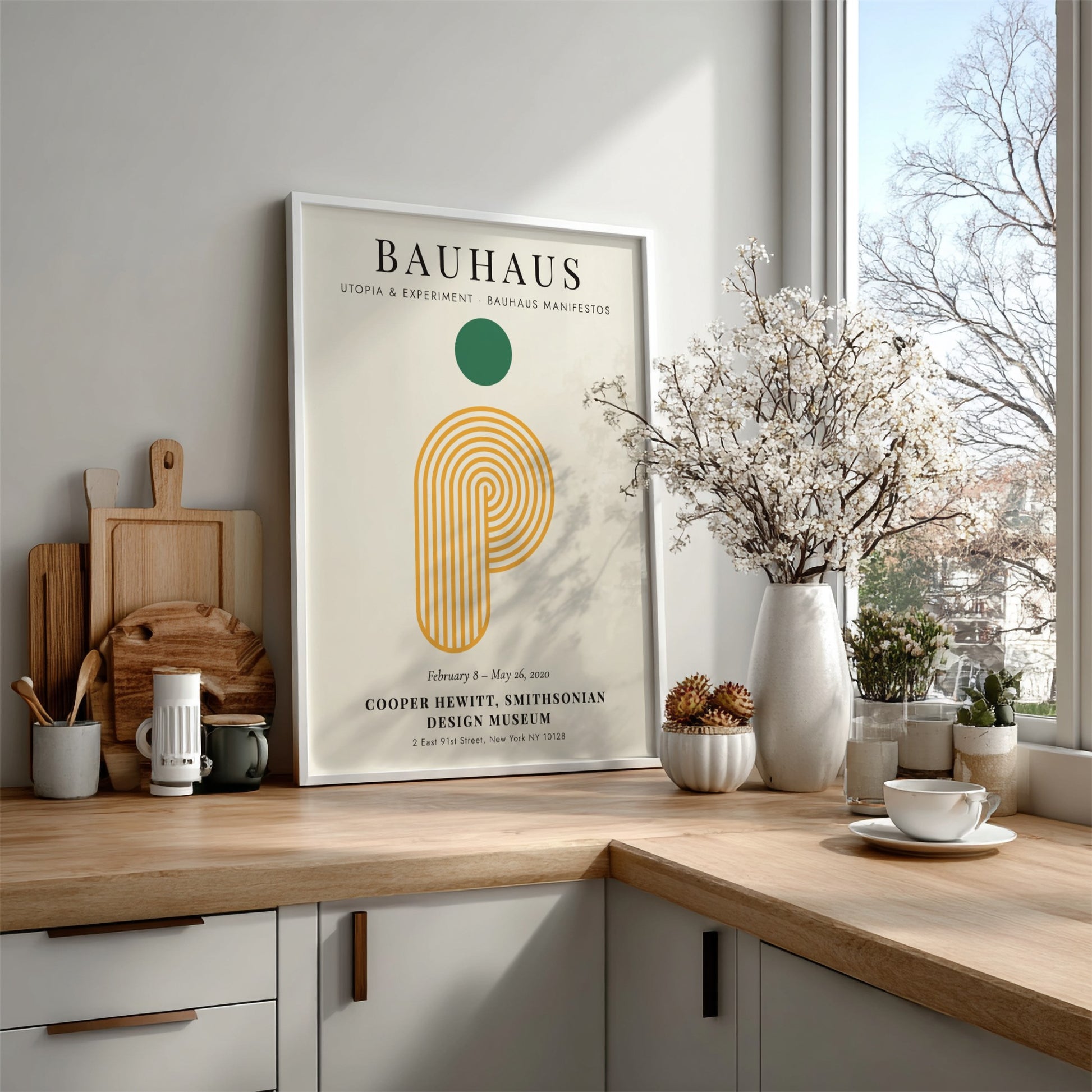 Bauhaus poster featuring geometric shapes and vibrant colors, modern design wall art