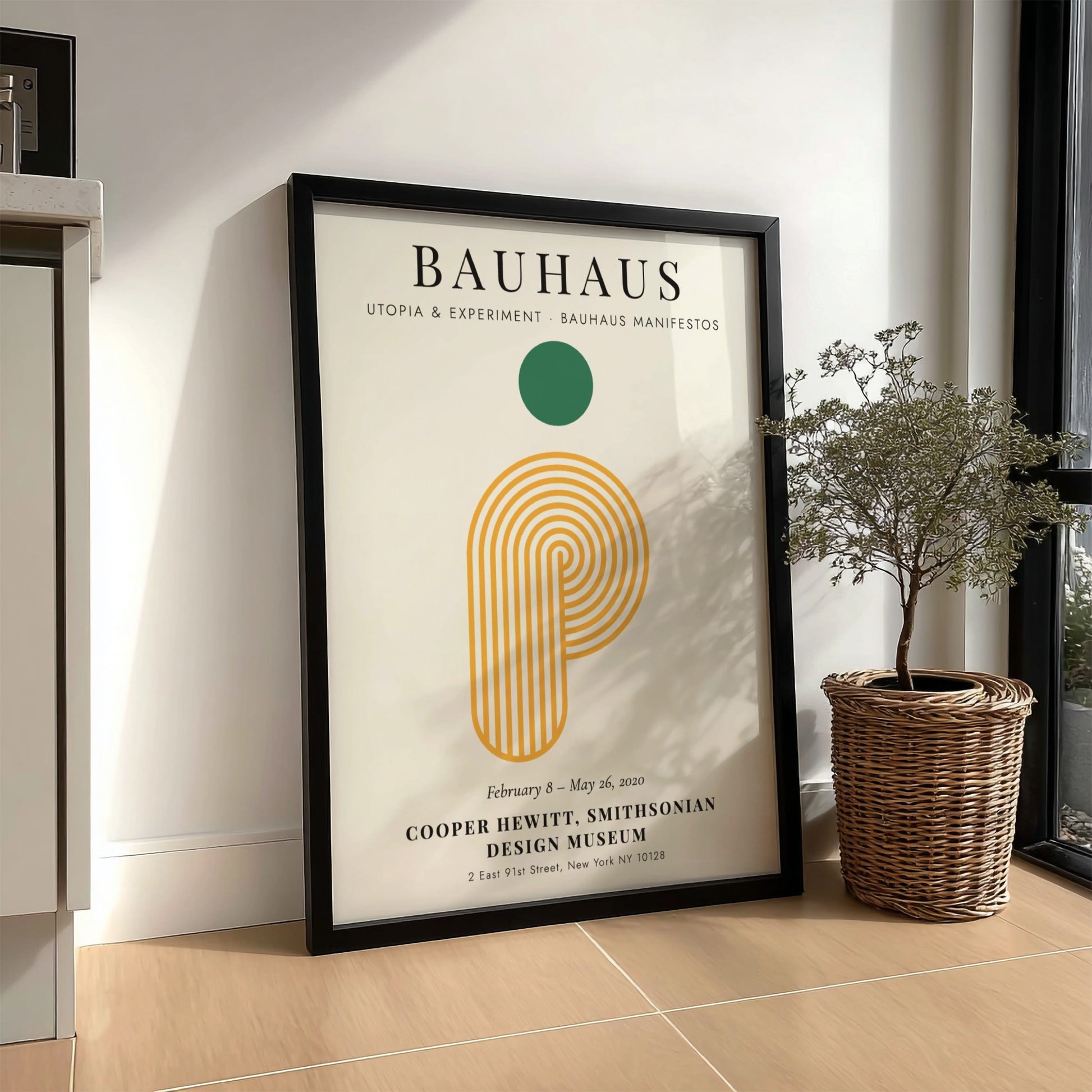 Bauhaus poster featuring geometric shapes and vibrant colors, modern design wall art