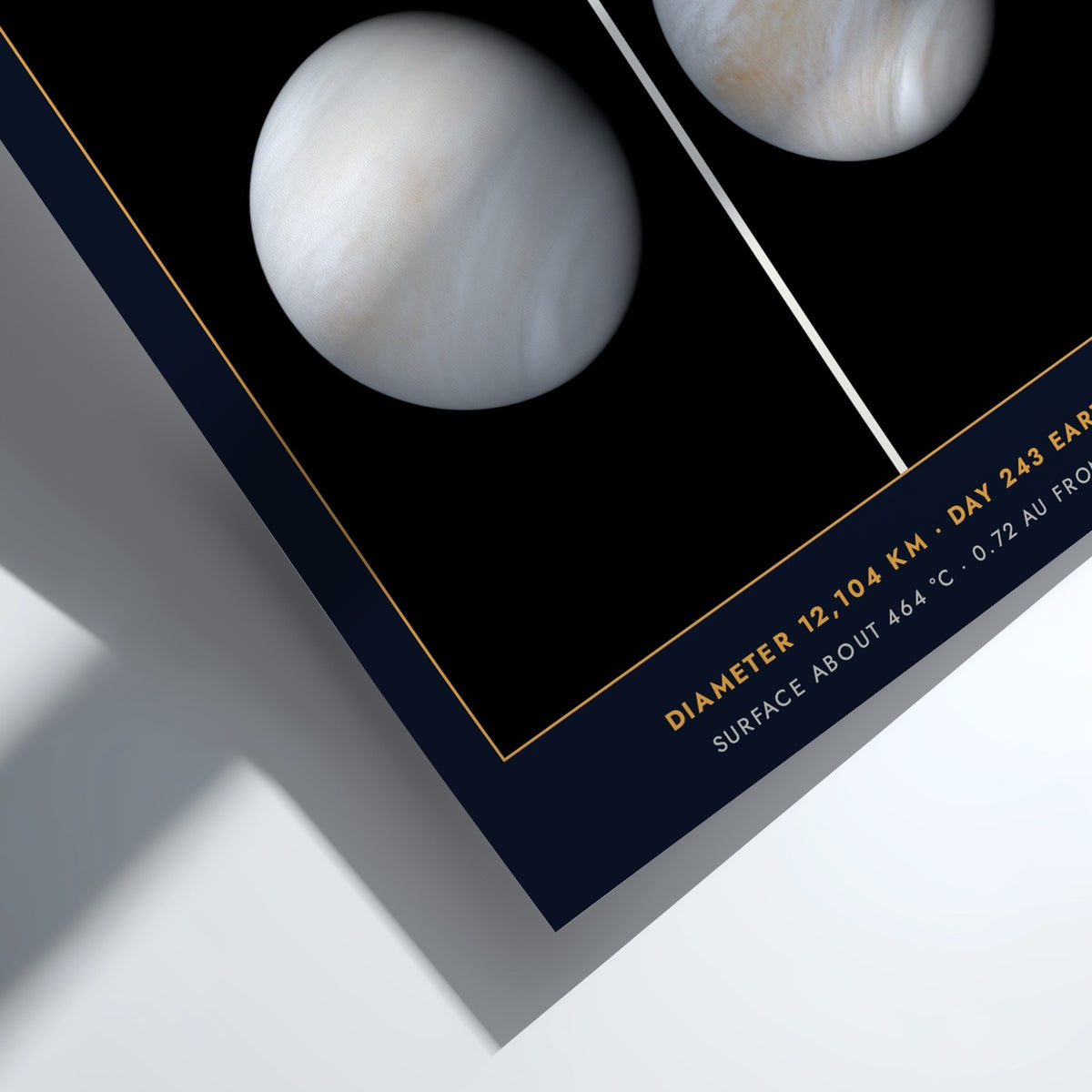 Poster of Venus showing the swirling cloud atmosphere against a dark space background with text.