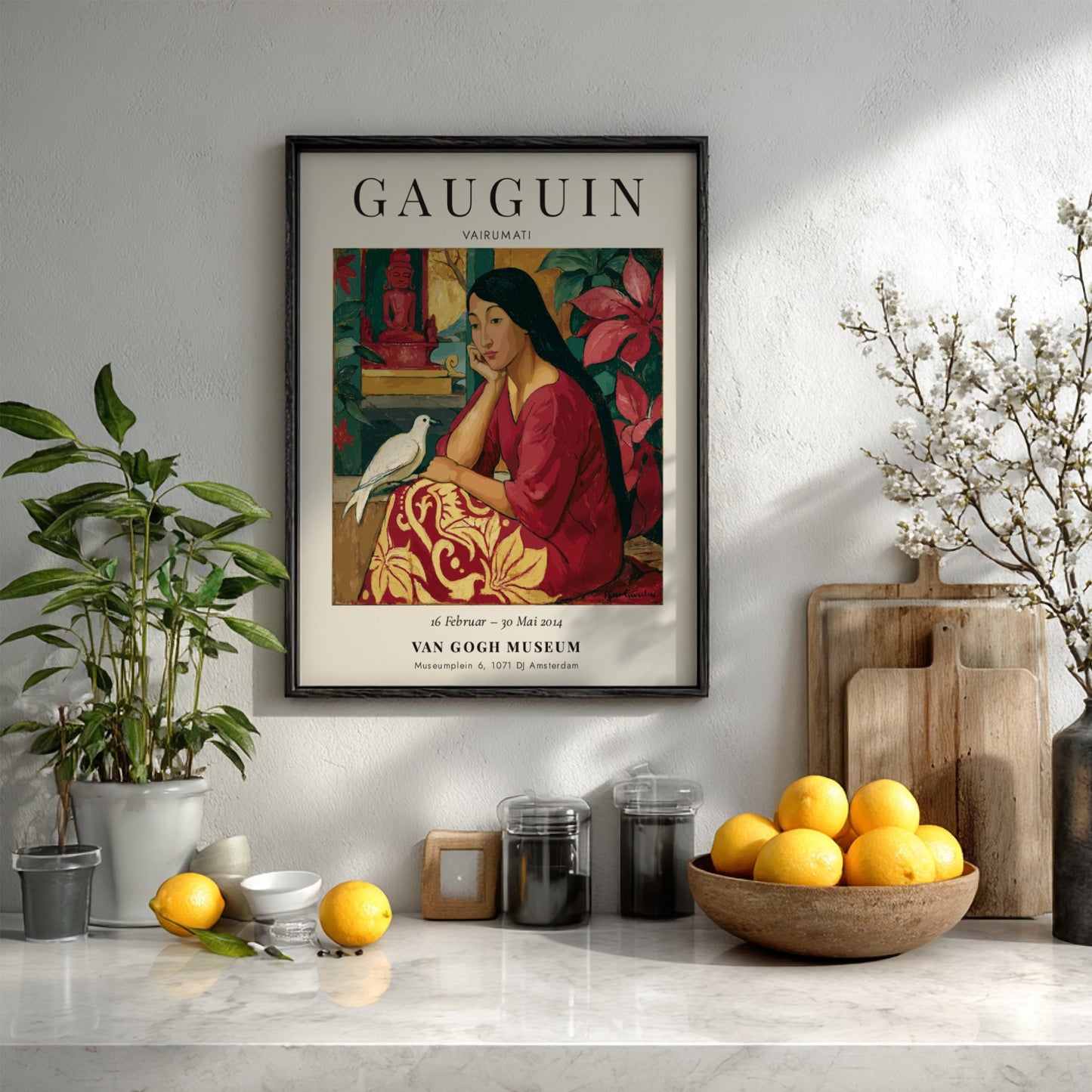 Gauguin exhibition poster featuring Vairumati with warm colors and serene figure, perfect for art decor.
