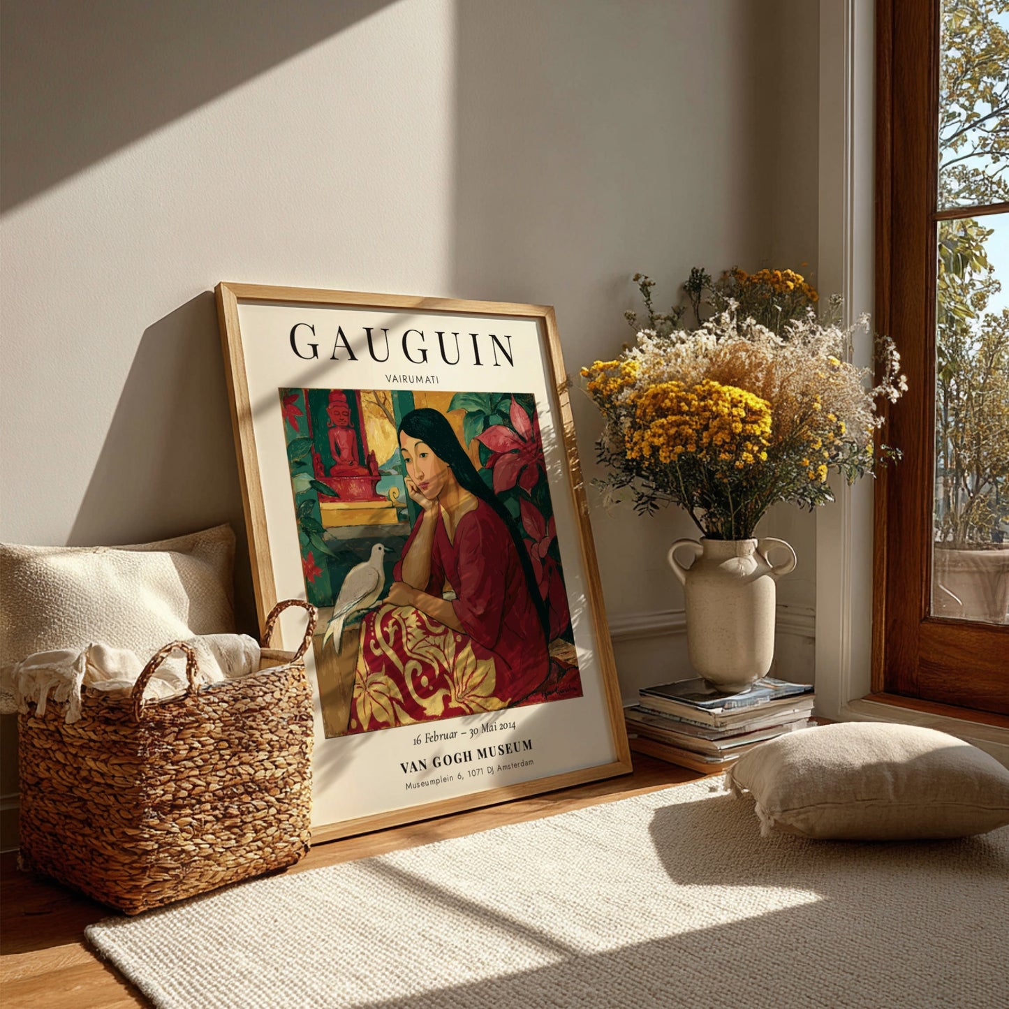Gauguin exhibition poster featuring Vairumati with warm colors and serene figure, perfect for art decor.