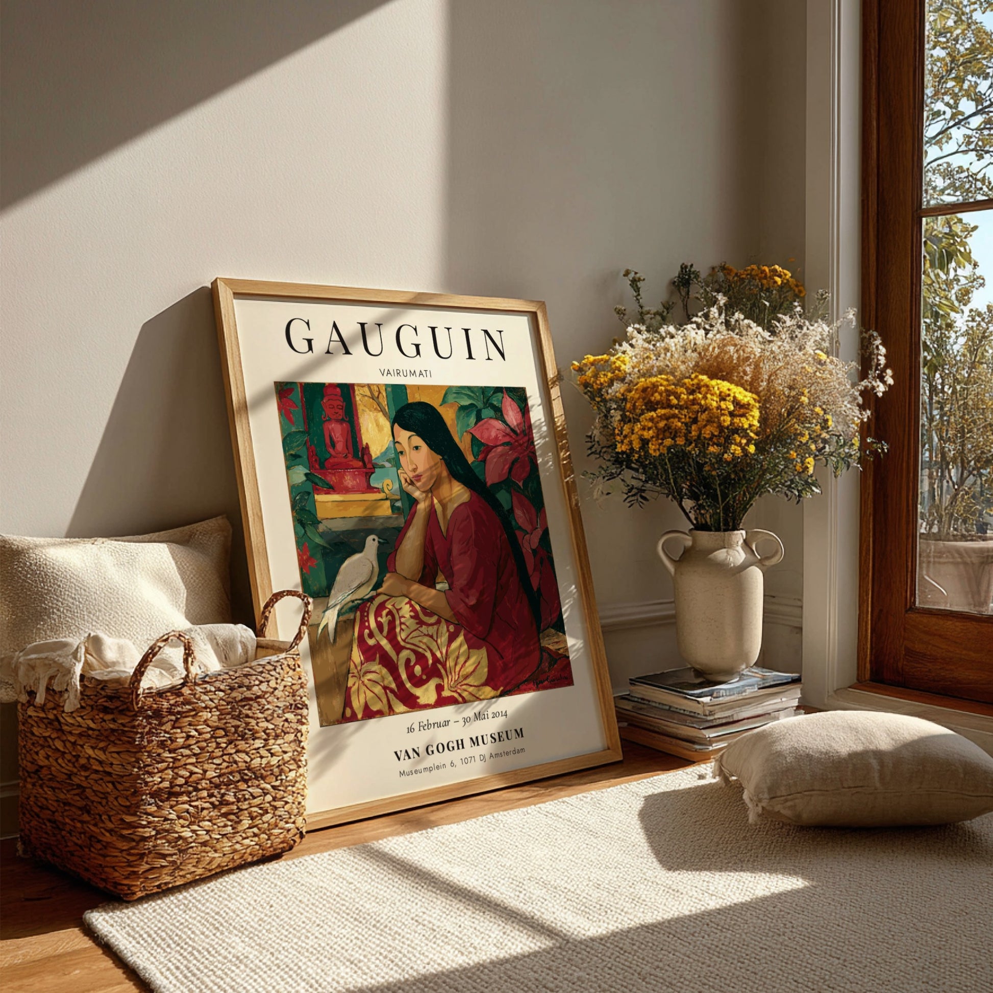 Gauguin exhibition poster featuring Vairumati with warm colors and serene figure, perfect for art decor.