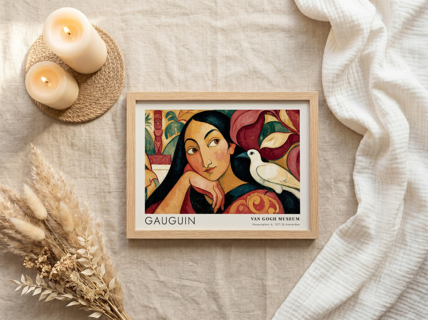 Wall art poster of Paul Gauguin Vairumati featuring a woman and white bird.