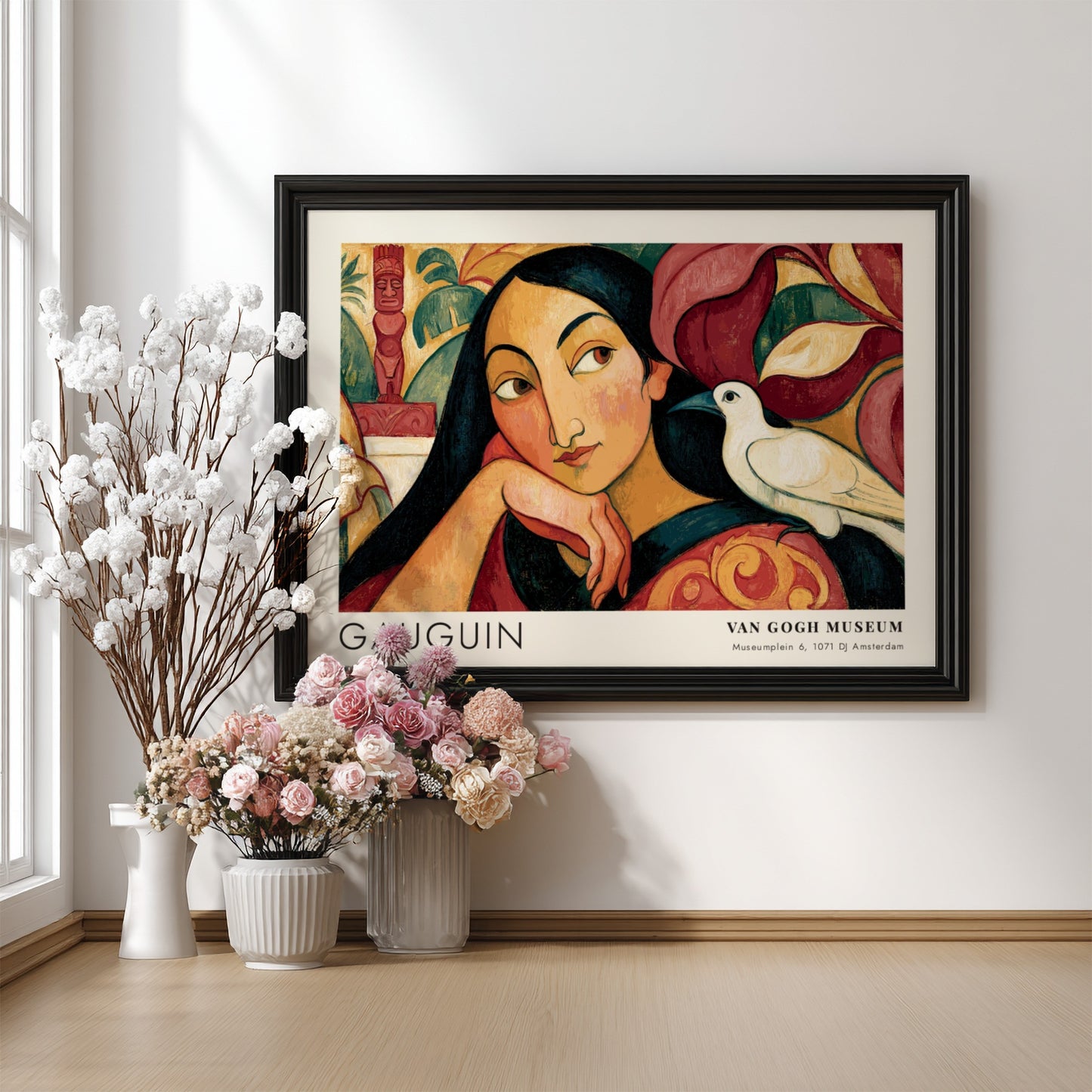 Wall art poster of Paul Gauguin Vairumati featuring a woman and white bird.