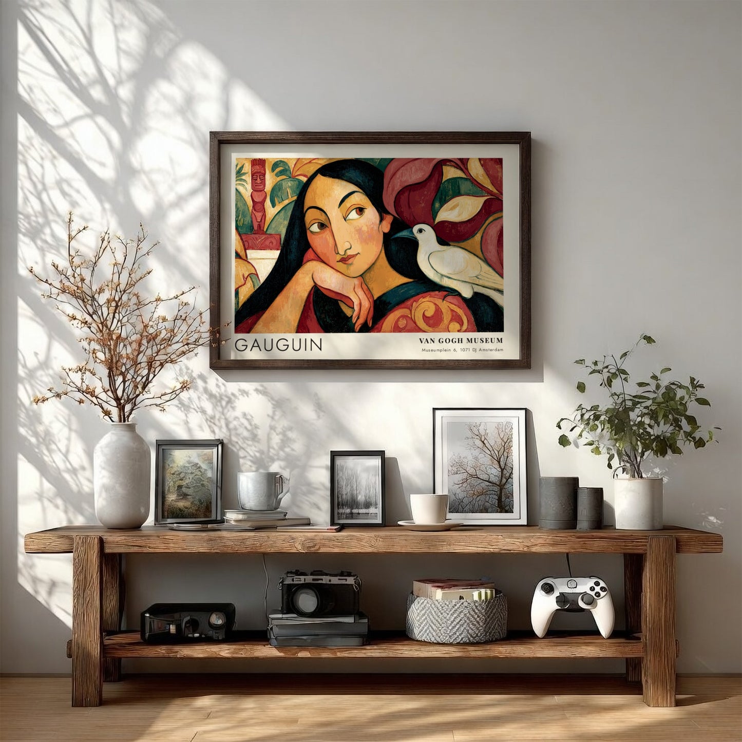 Wall art poster of Paul Gauguin Vairumati featuring a woman and white bird.