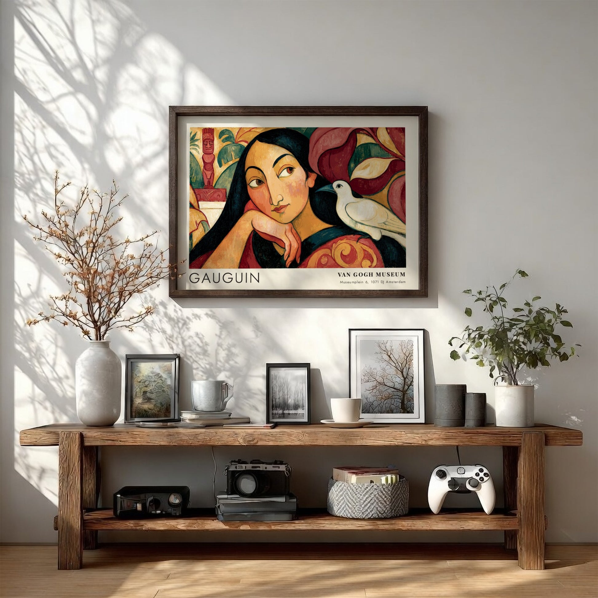 Wall art poster of Paul Gauguin Vairumati featuring a woman and white bird.