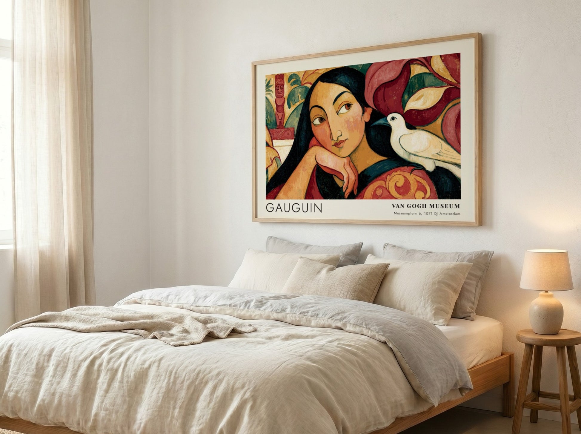 Wall art poster of Paul Gauguin Vairumati featuring a woman and white bird.