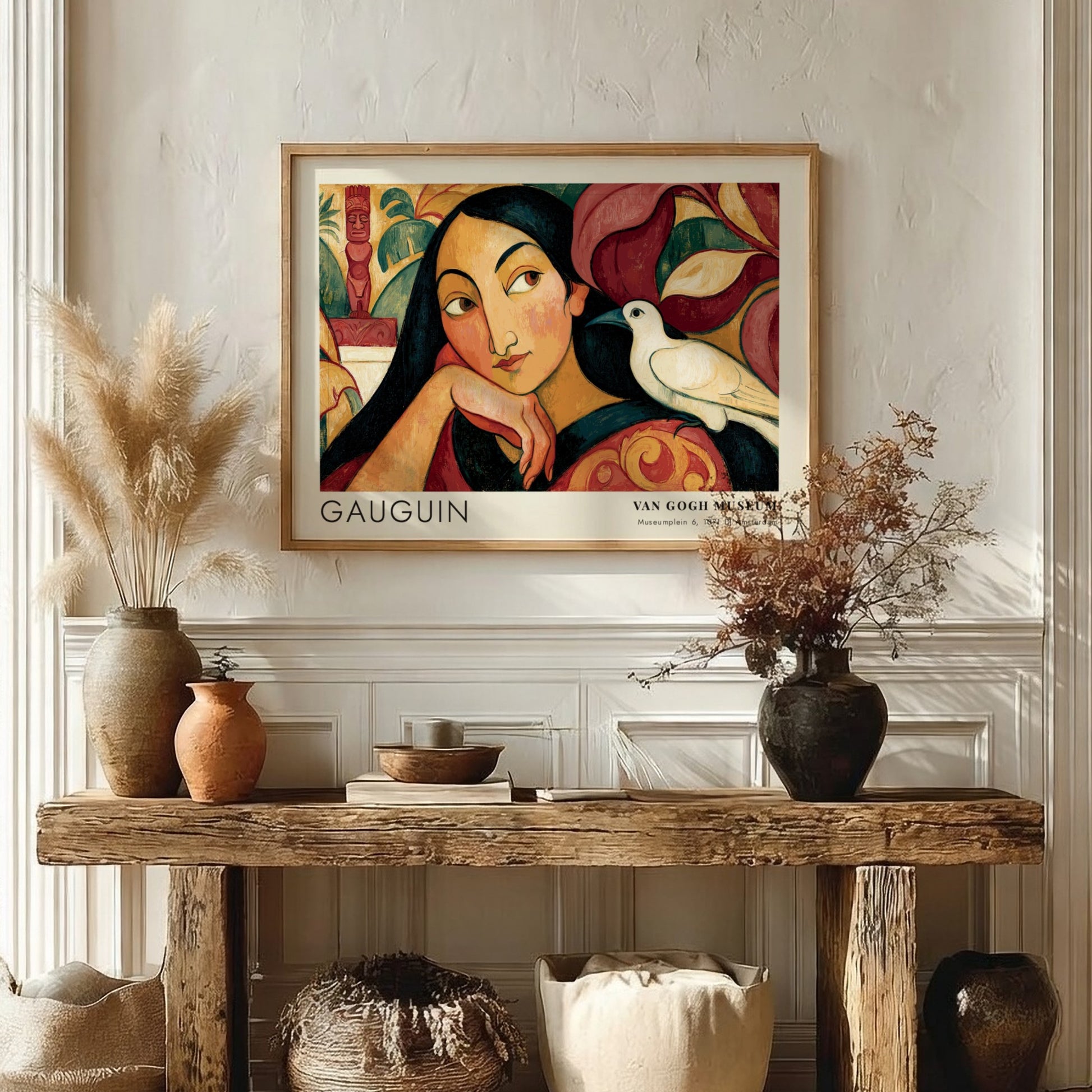 Wall art poster of Paul Gauguin Vairumati featuring a woman and white bird.