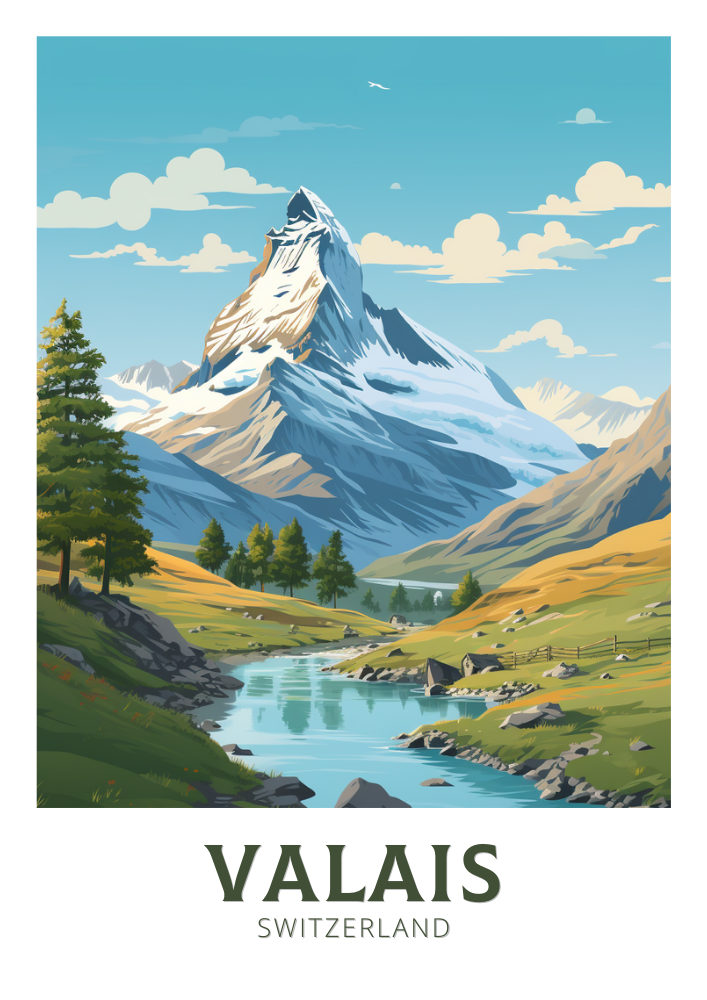 Europe VALAIS TRAVEL PRINT - SWITZERLAND ARTWORK
