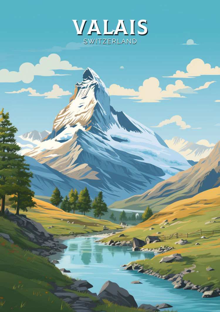 Europe VALAIS TRAVEL POSTER - SWITZERLAND ARTWORK