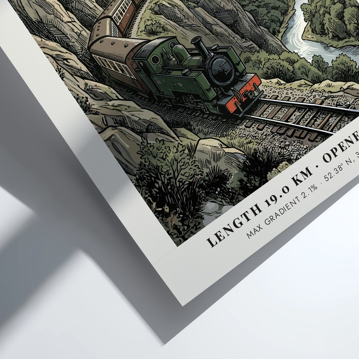 Vale of Rheidol steam train travels along a cliffside in this vintage railway poster.
