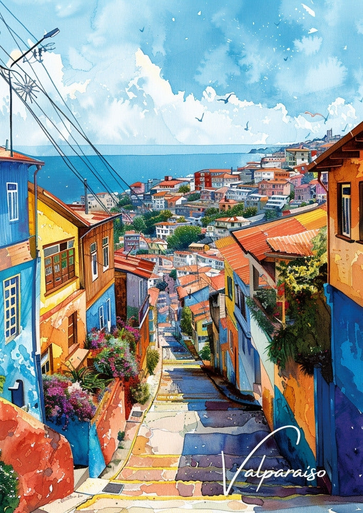 VALPARAISO VINTAGE PRINT - CHILEAN COASTAL ART