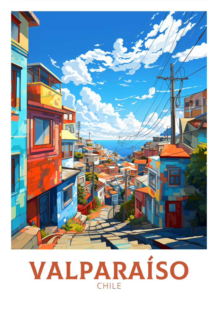 South America VALPARAISO ART POSTER - RETRO PORT CITY VIBES