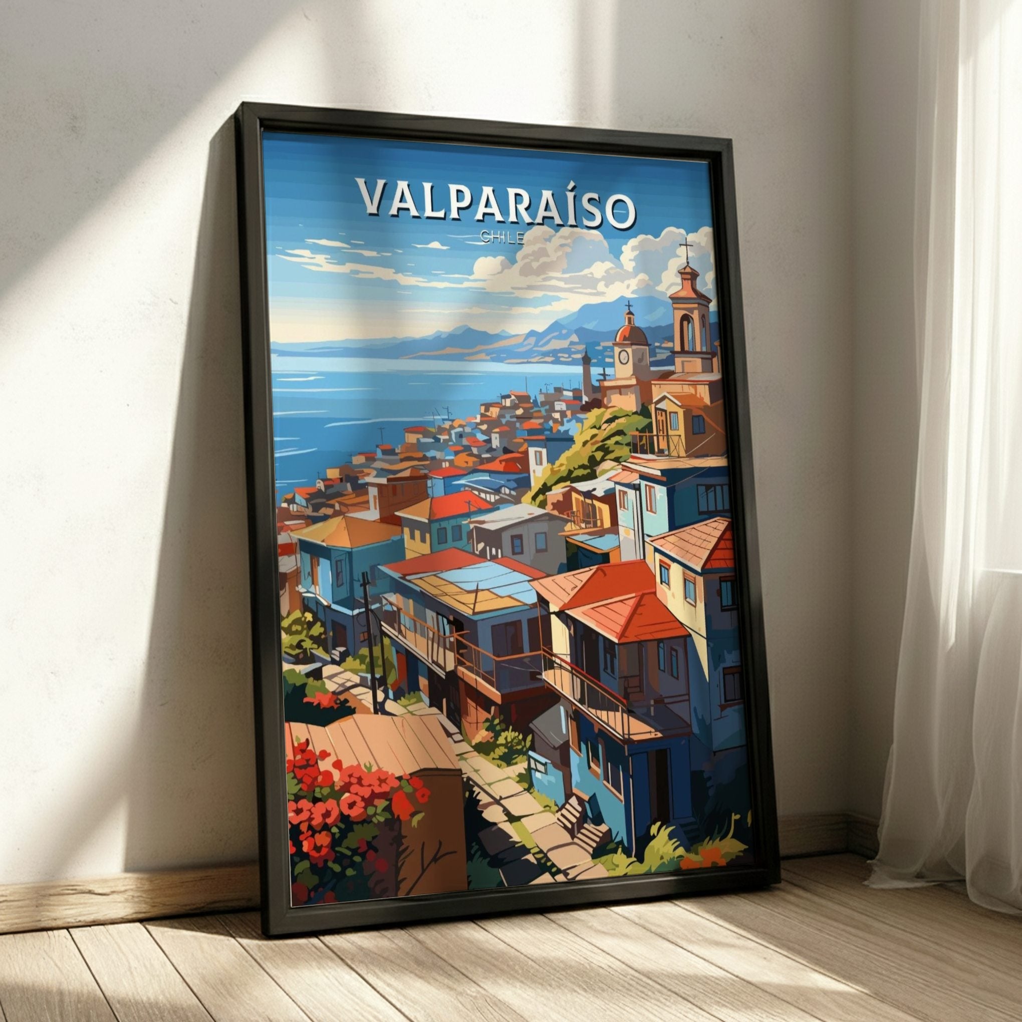 South America VALPARAISO TRAVEL POSTER - RETRO CHILE DESIGN