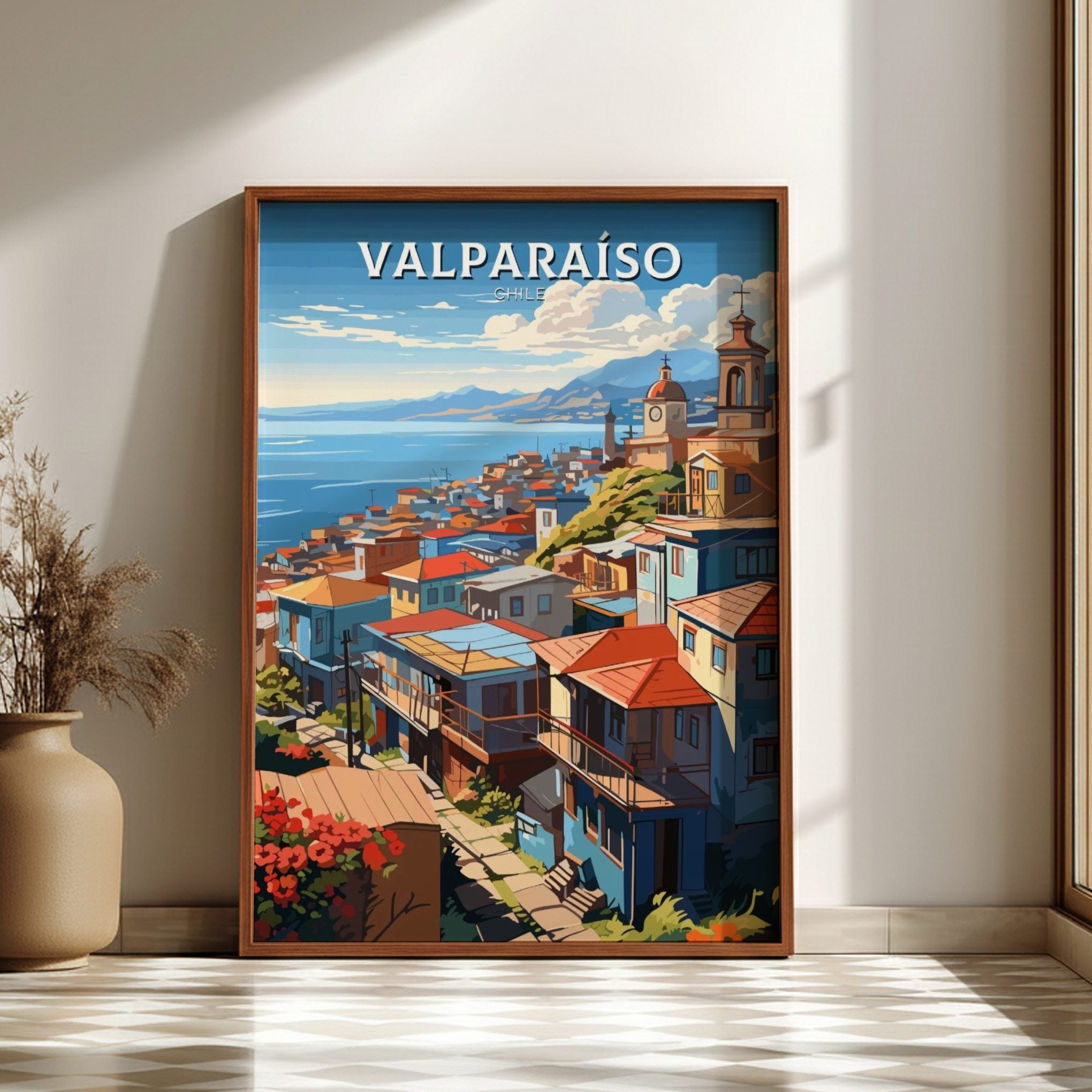 South America VALPARAISO TRAVEL POSTER - RETRO CHILE DESIGN