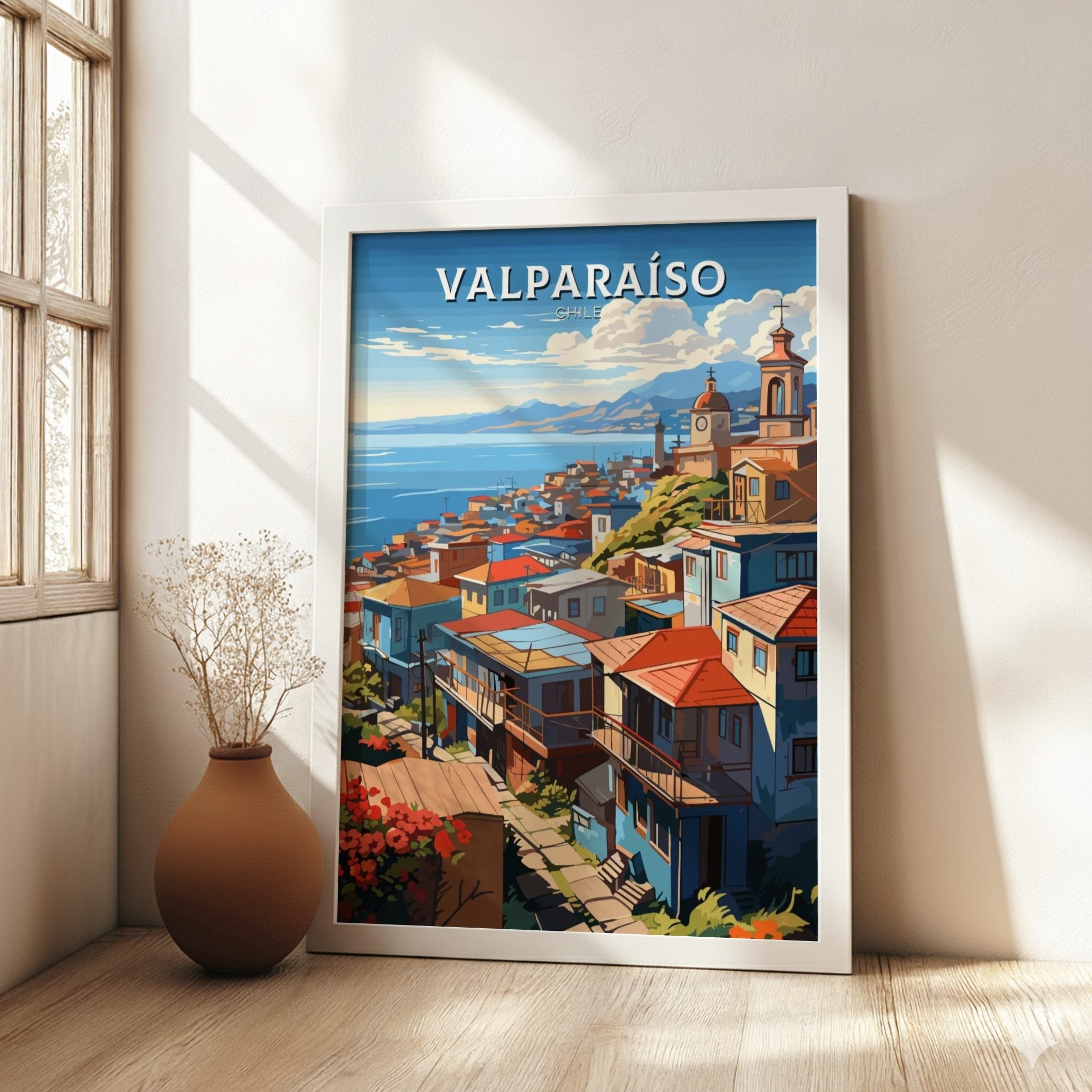 South America VALPARAISO TRAVEL POSTER - RETRO CHILE DESIGN