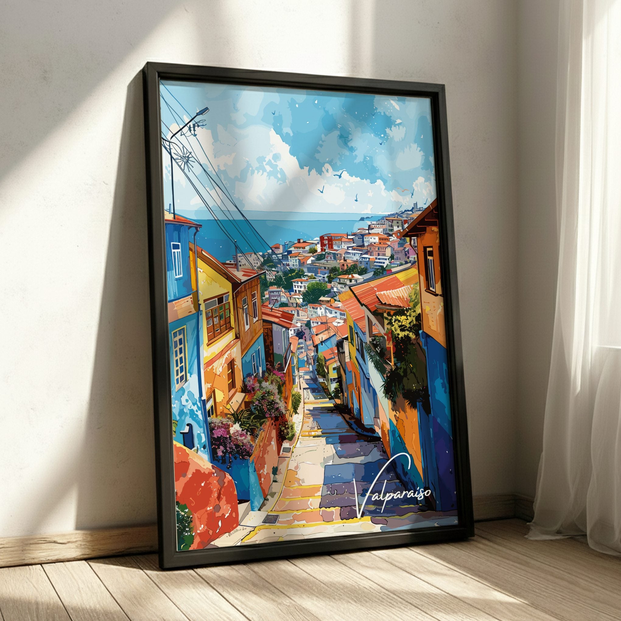 South America VALPARAISO VINTAGE PRINT - CHILEAN COASTAL ART