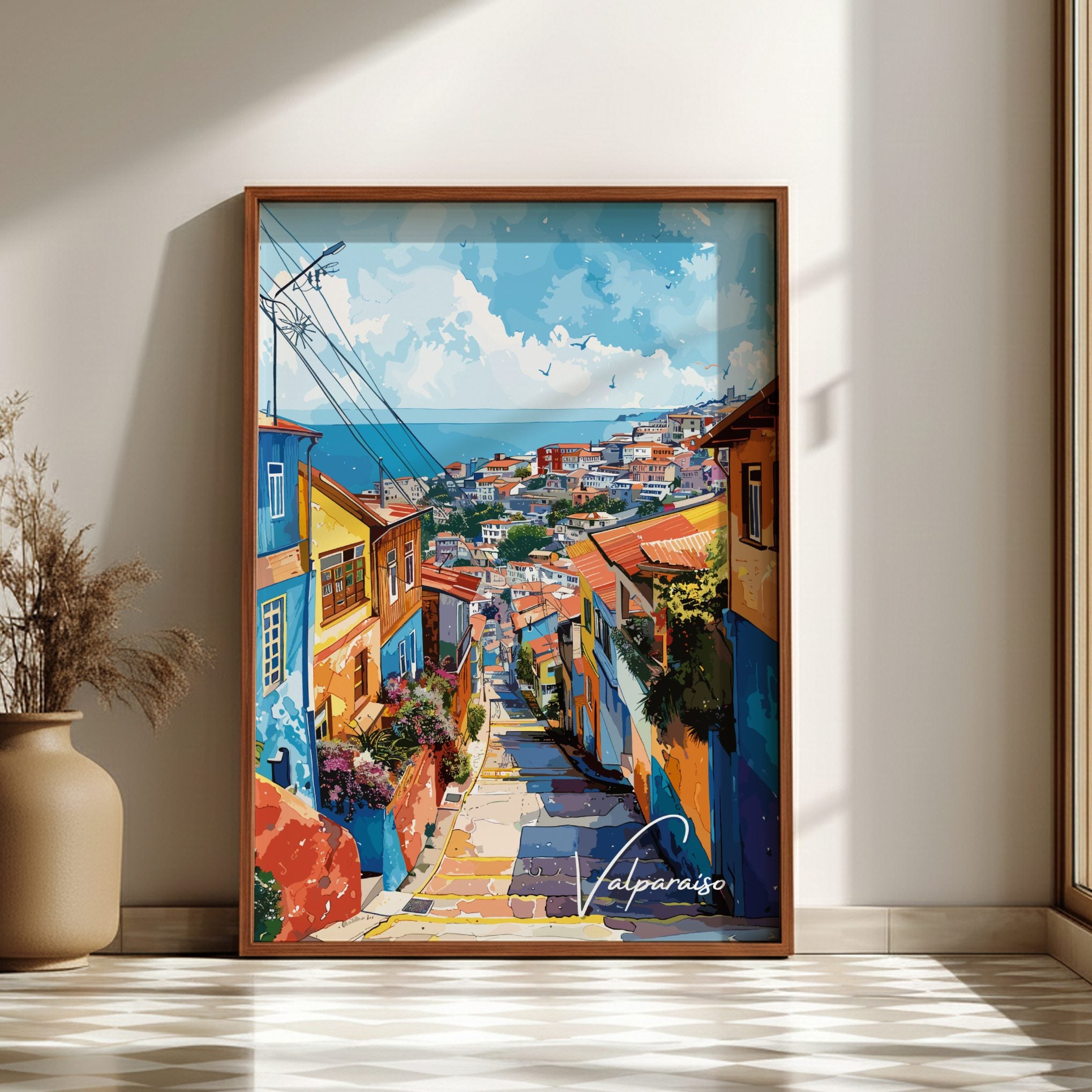 South America VALPARAISO VINTAGE PRINT - CHILEAN COASTAL ART